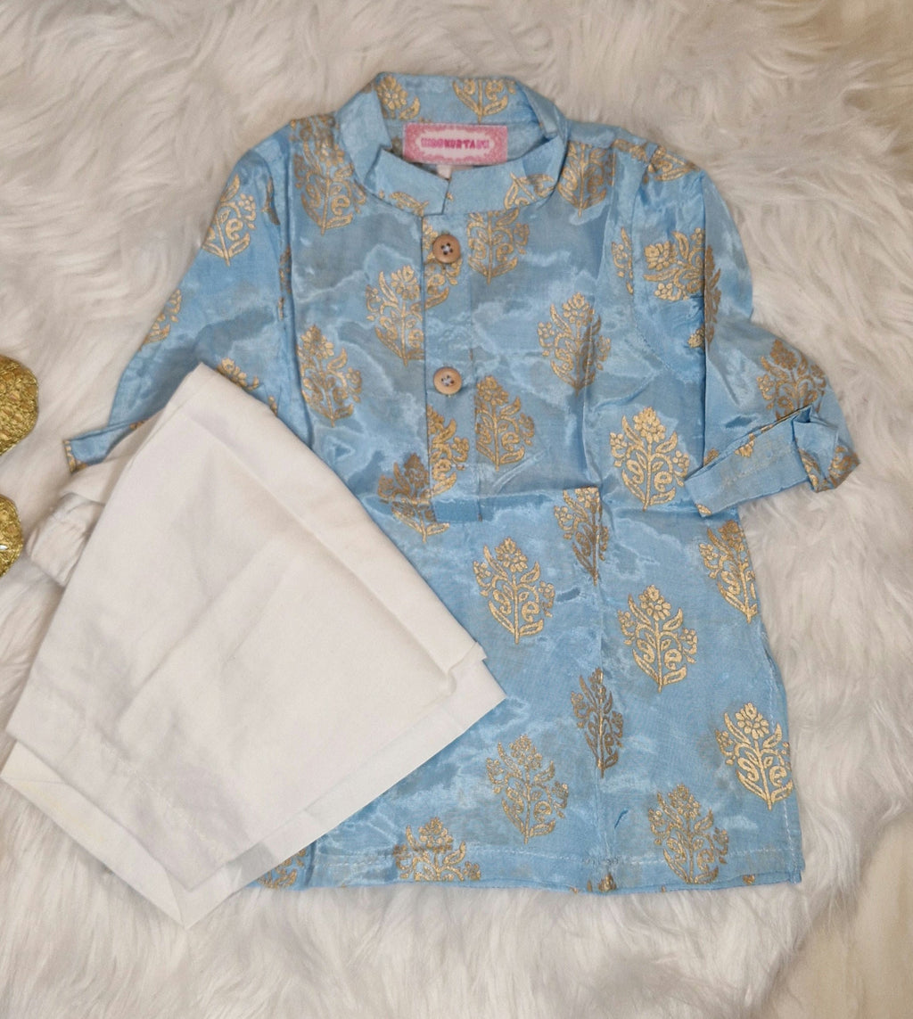 Blue Cotton Silk Family Outfits