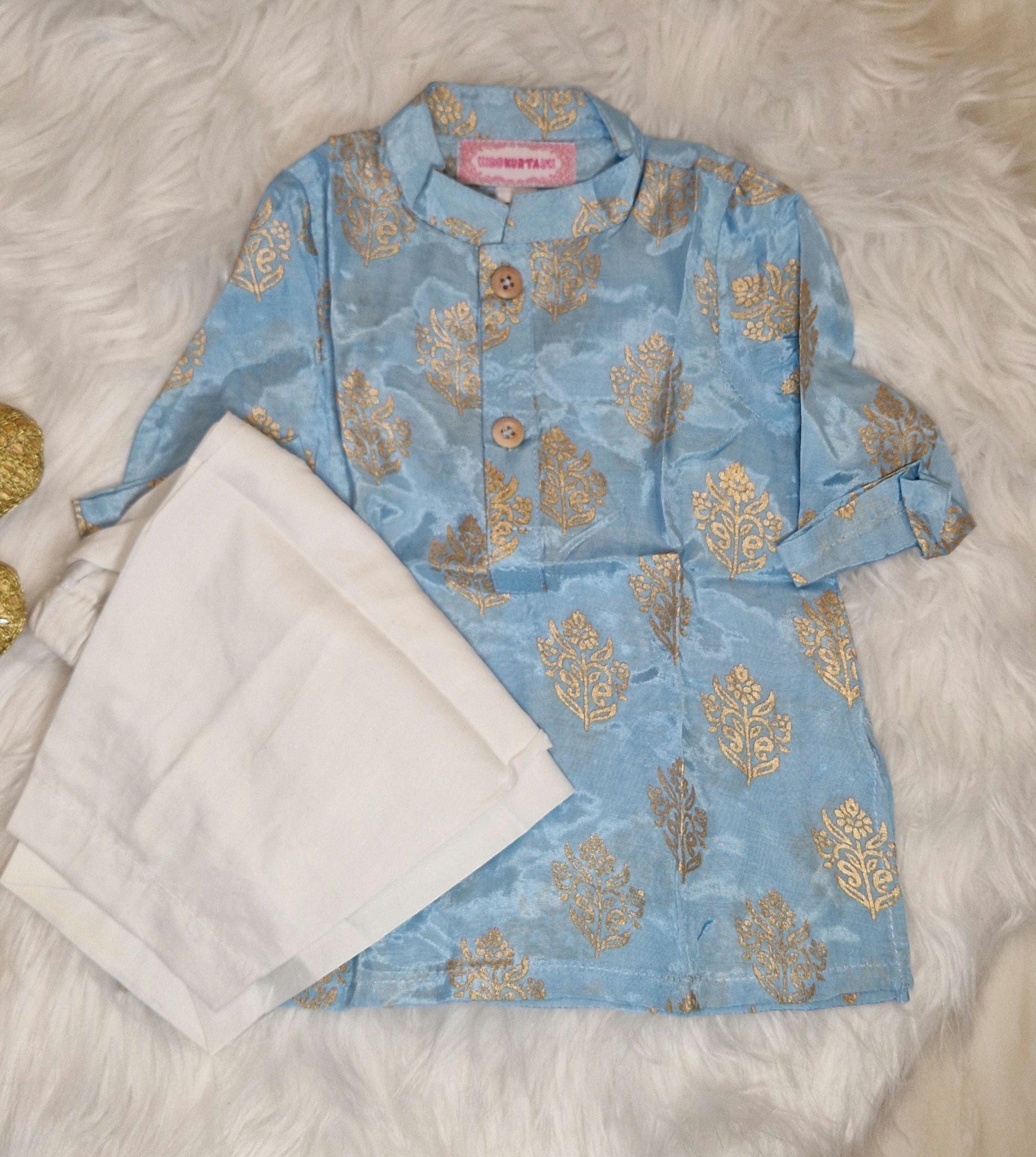 Blue Cotton Silk Family Outfits