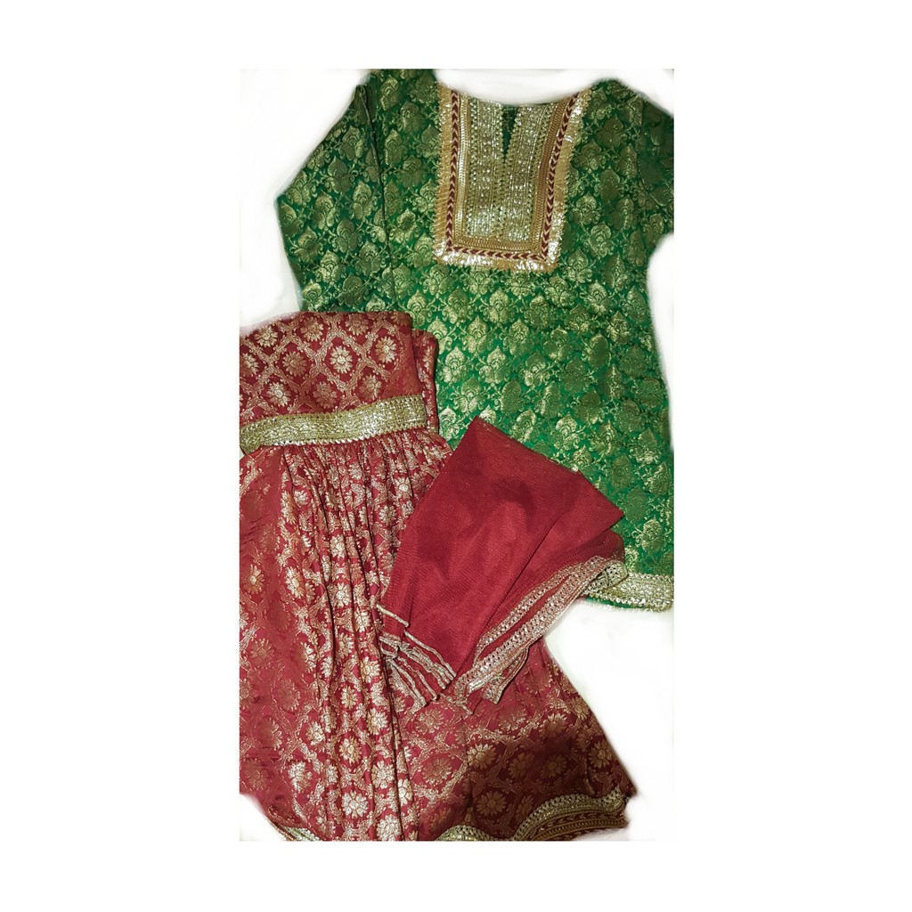 Green/maroon gharara 10-11 yrs