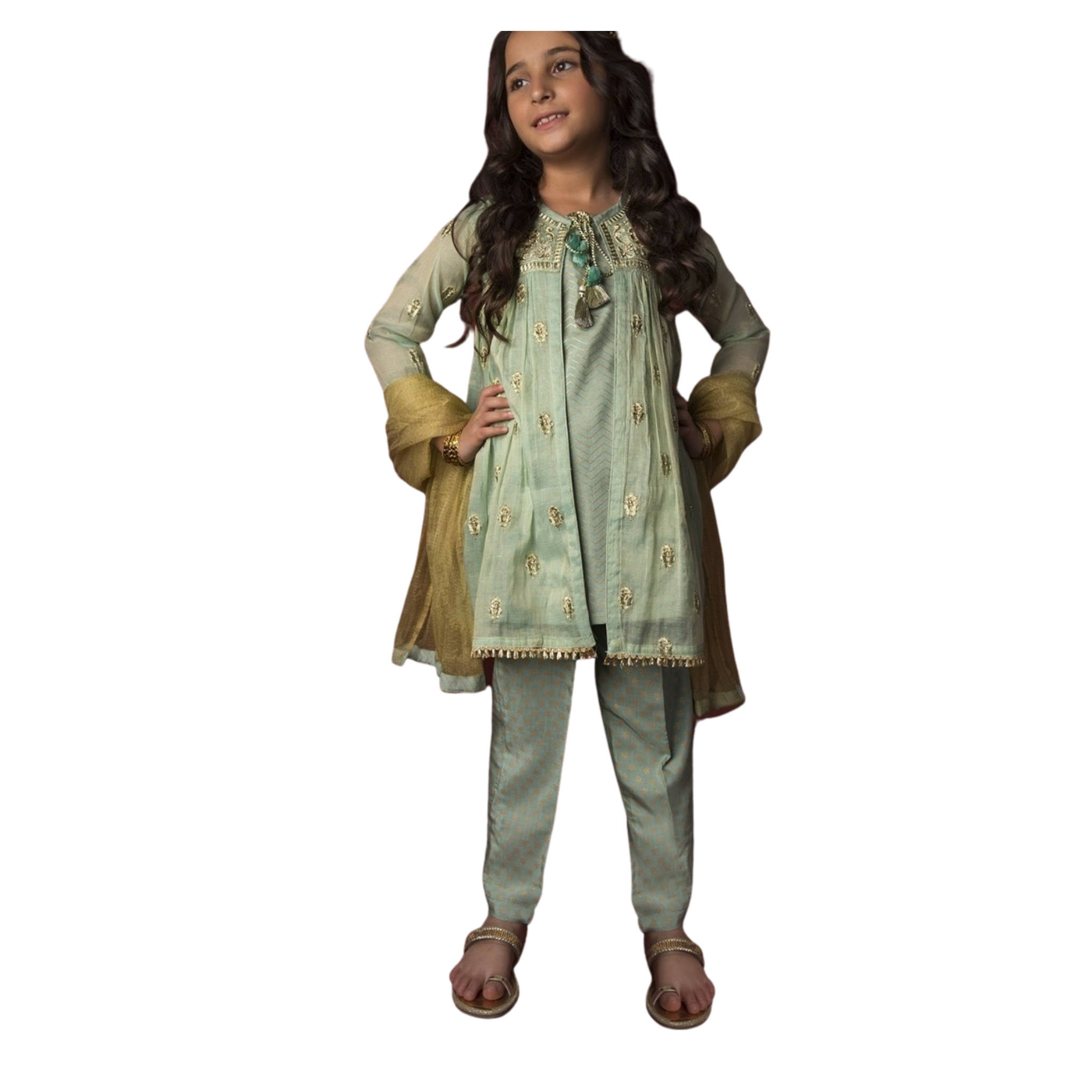 Greeny Grey 4 piece gown (6m to 8 years)