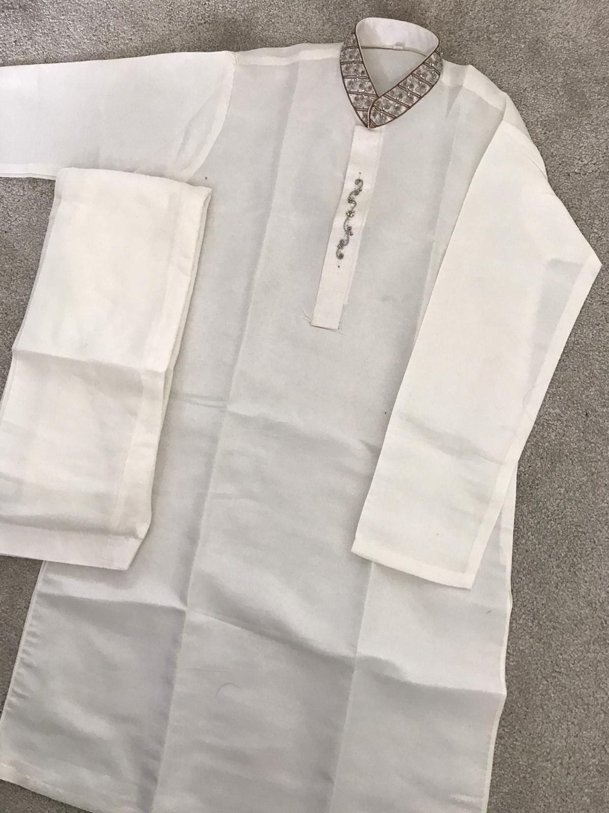 Boys Kurta with Bottoms  - Off White/Bronze