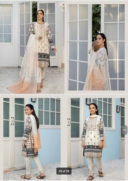 6-7 and 11-12- cream/peach with black