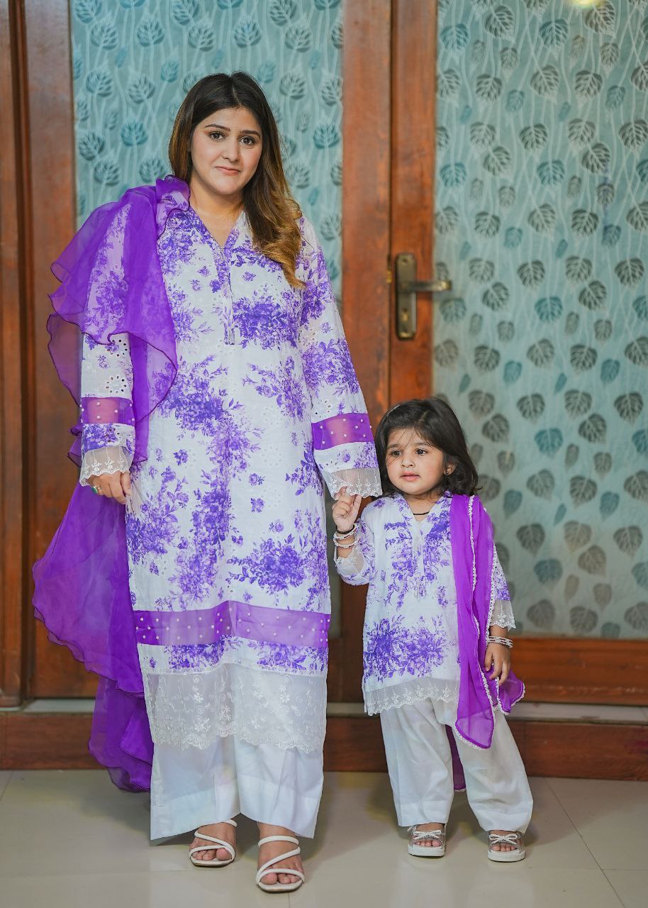 Mother-daughter purple floral chiken (0-4 years and XS-XXL)