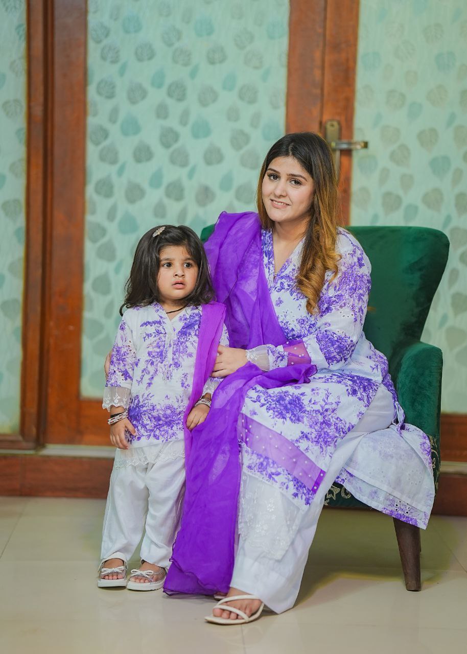 Mother-daughter purple floral chiken (0-4 years and XS-XXL)