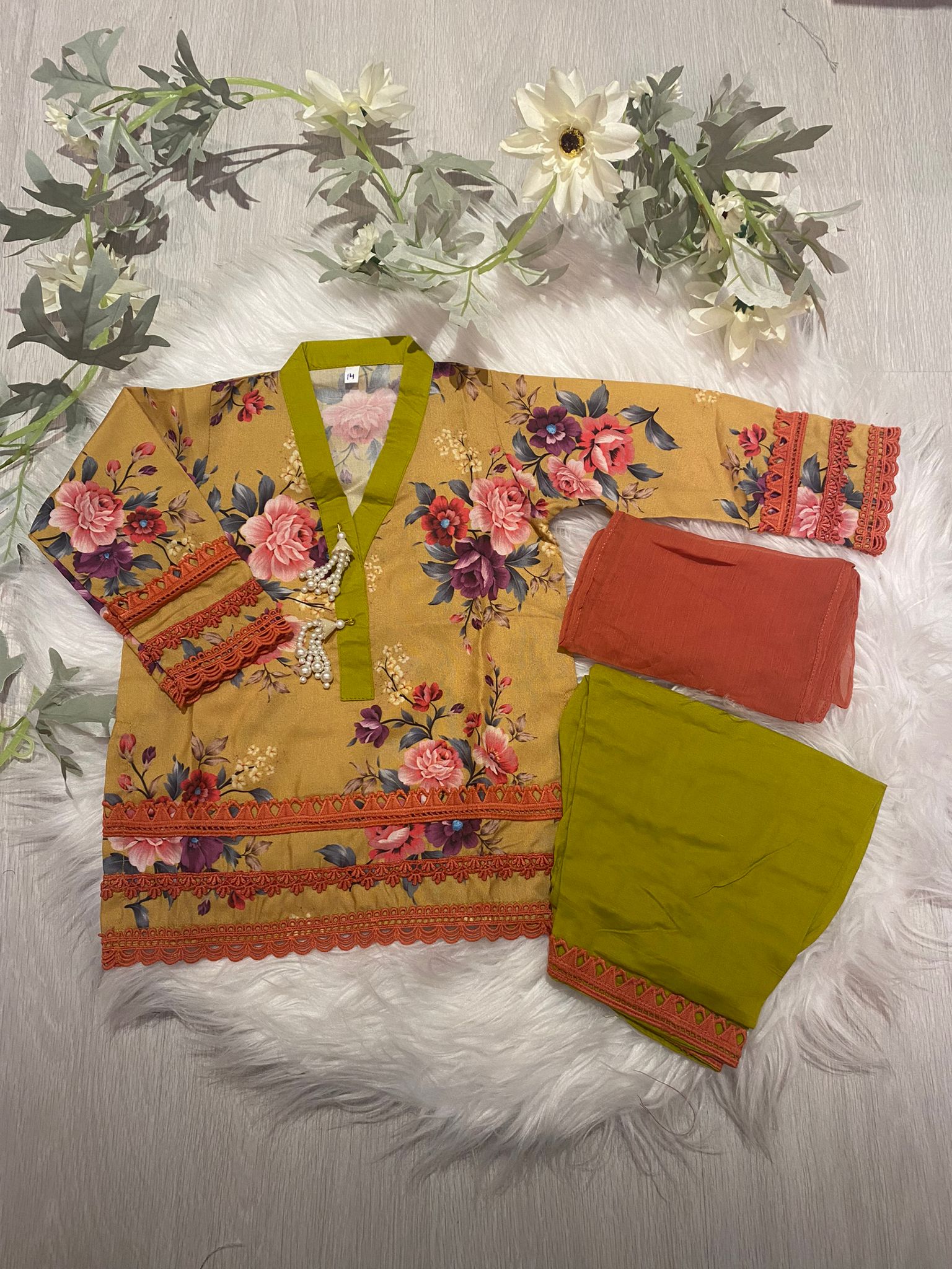 Mother Daughter- Yellow Chiken and Korean lawn (0-6 years Adult XS-XXL)-