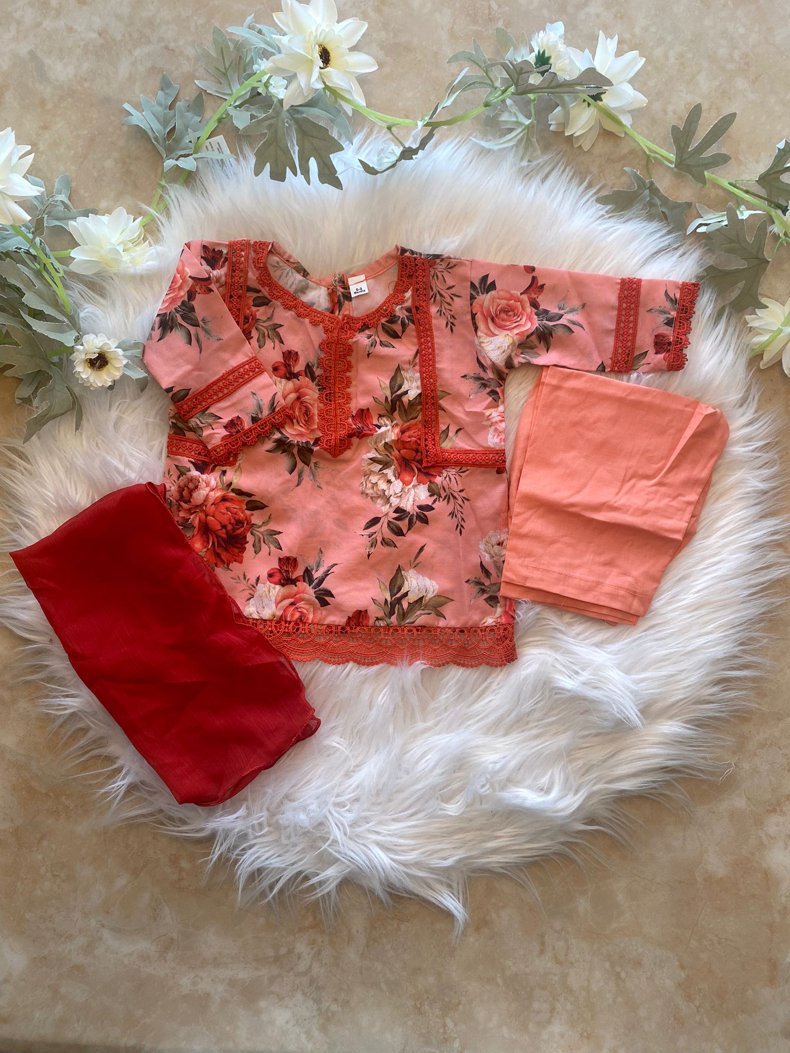 Mother Daughter - Coral Chiken and Korean lawn (0-6 years Adult XS-XXL)-