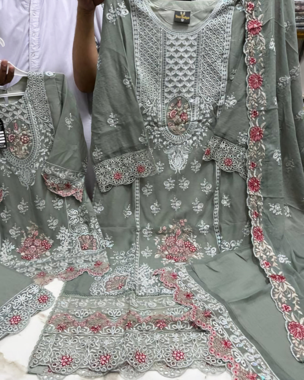 Embroidered chiffon greeny grey