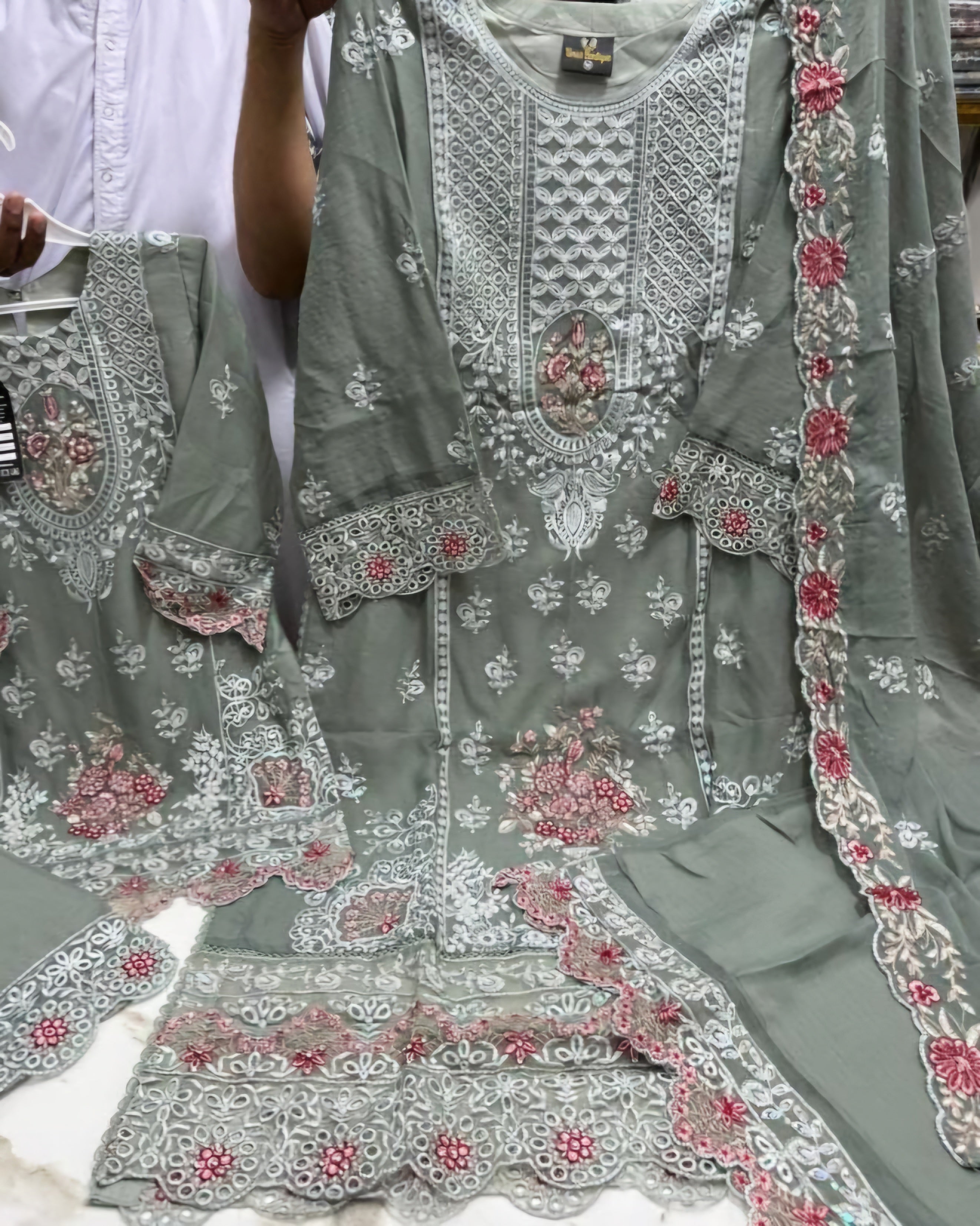 Embroidered chiffon greeny grey