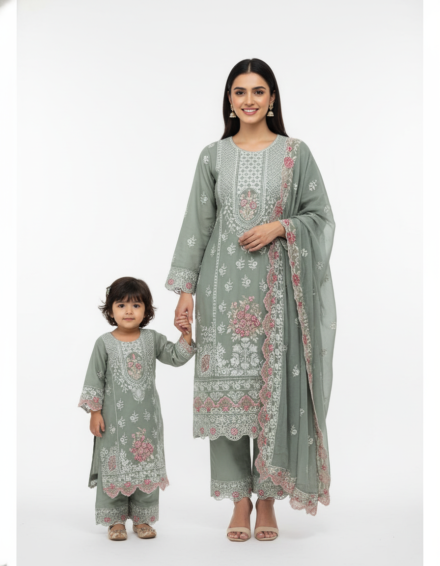 Embroidered chiffon greeny grey