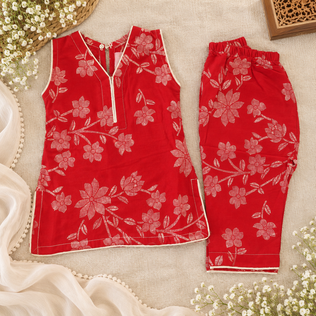 Red cotton 2 piece (3-6 months to 3-4 years)