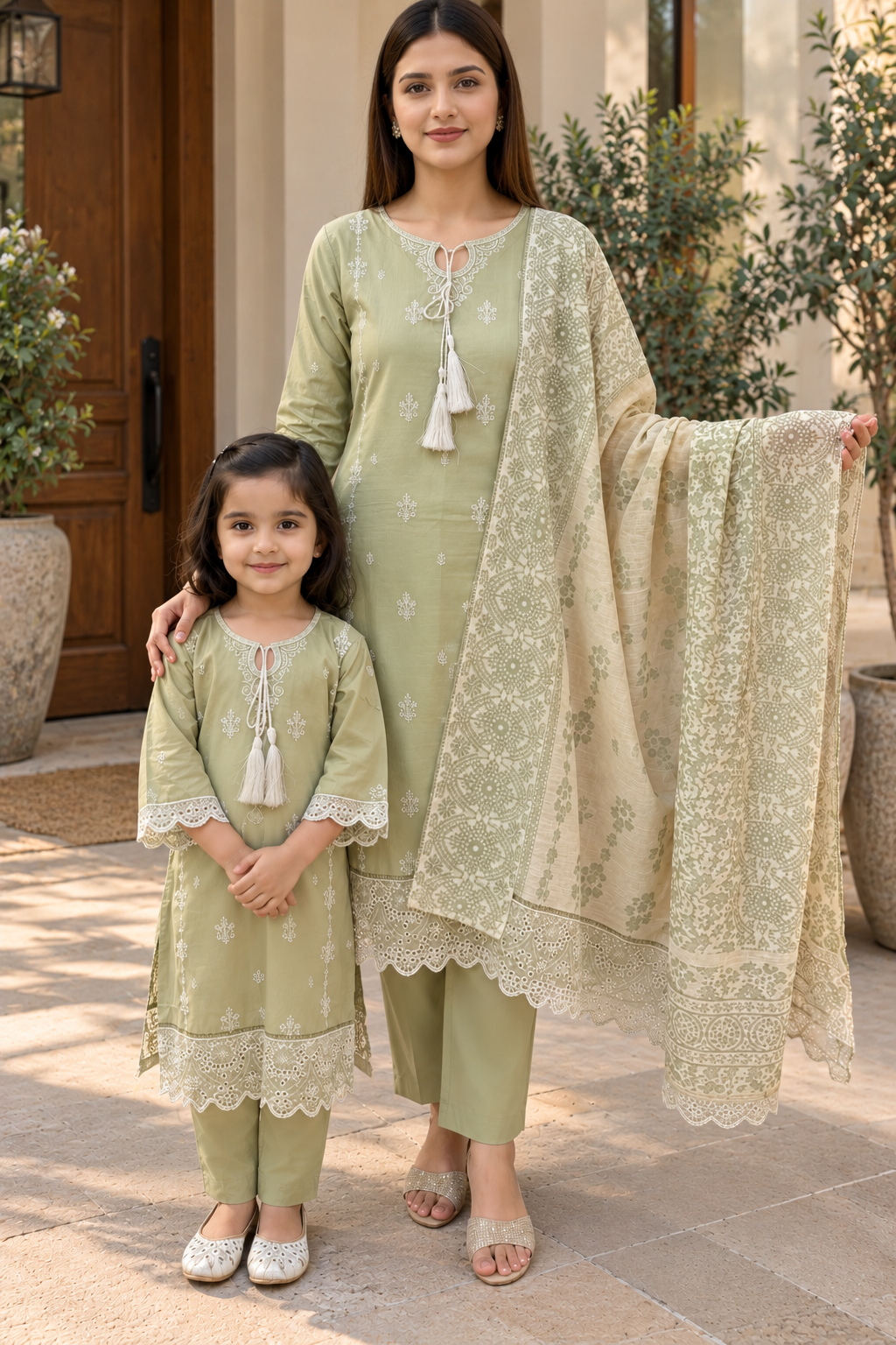 Sage Mother daughter cotton suit (2 years - Adult XL)
