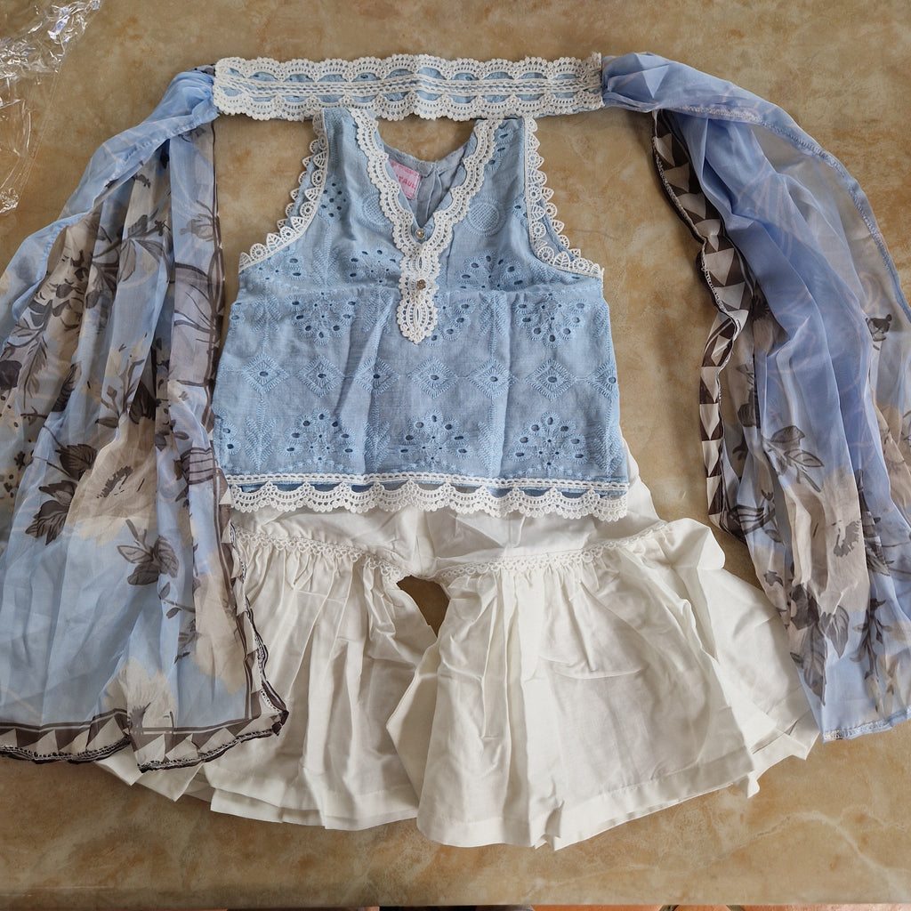 🩵Shaila Powder blue gharara(0-3 months to Adult XXL)