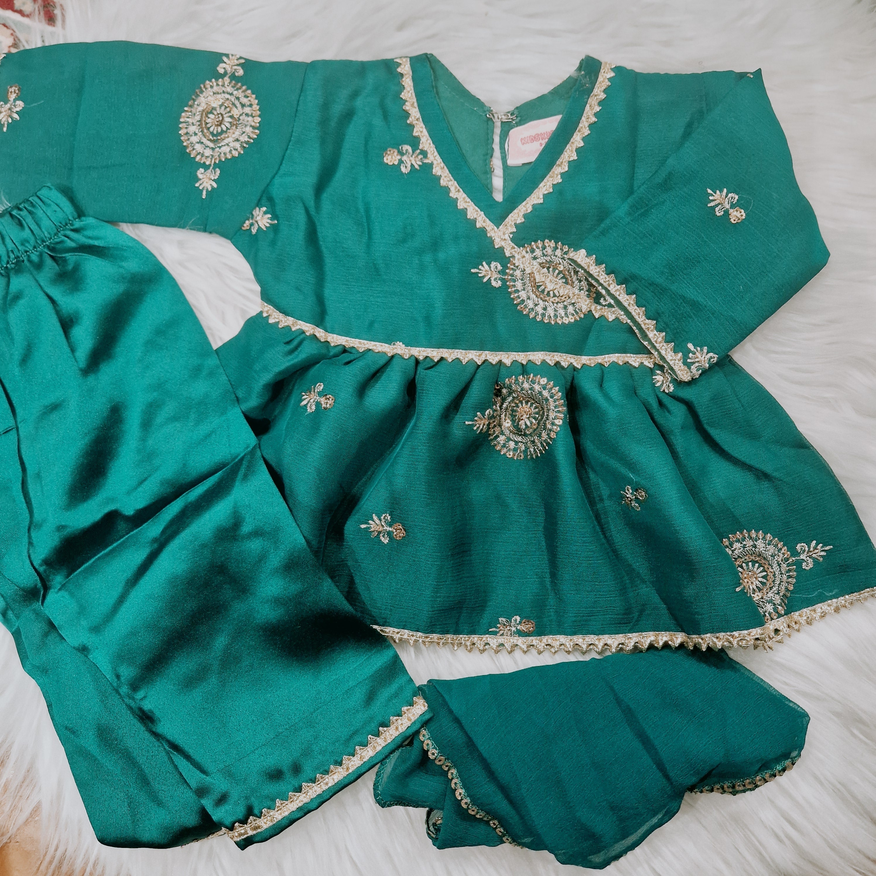 Emerald frock with trousers
