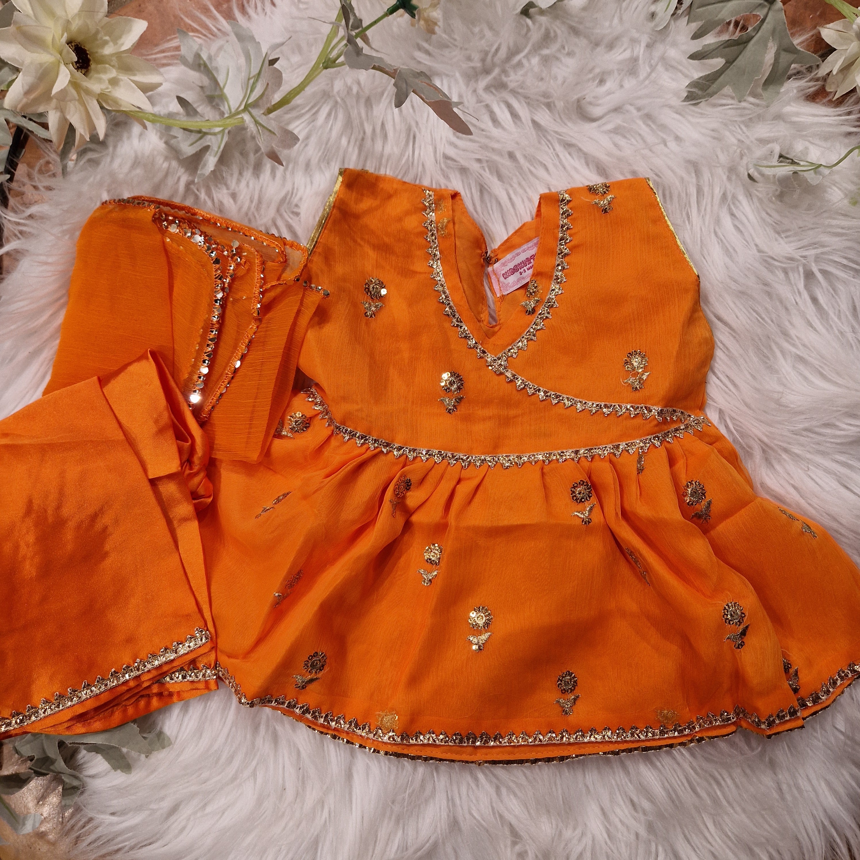 Orange frock with trousers (0-3 months to 4 years)