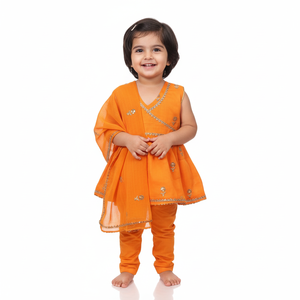 Orange frock with trousers (0-3 months to 4 years)