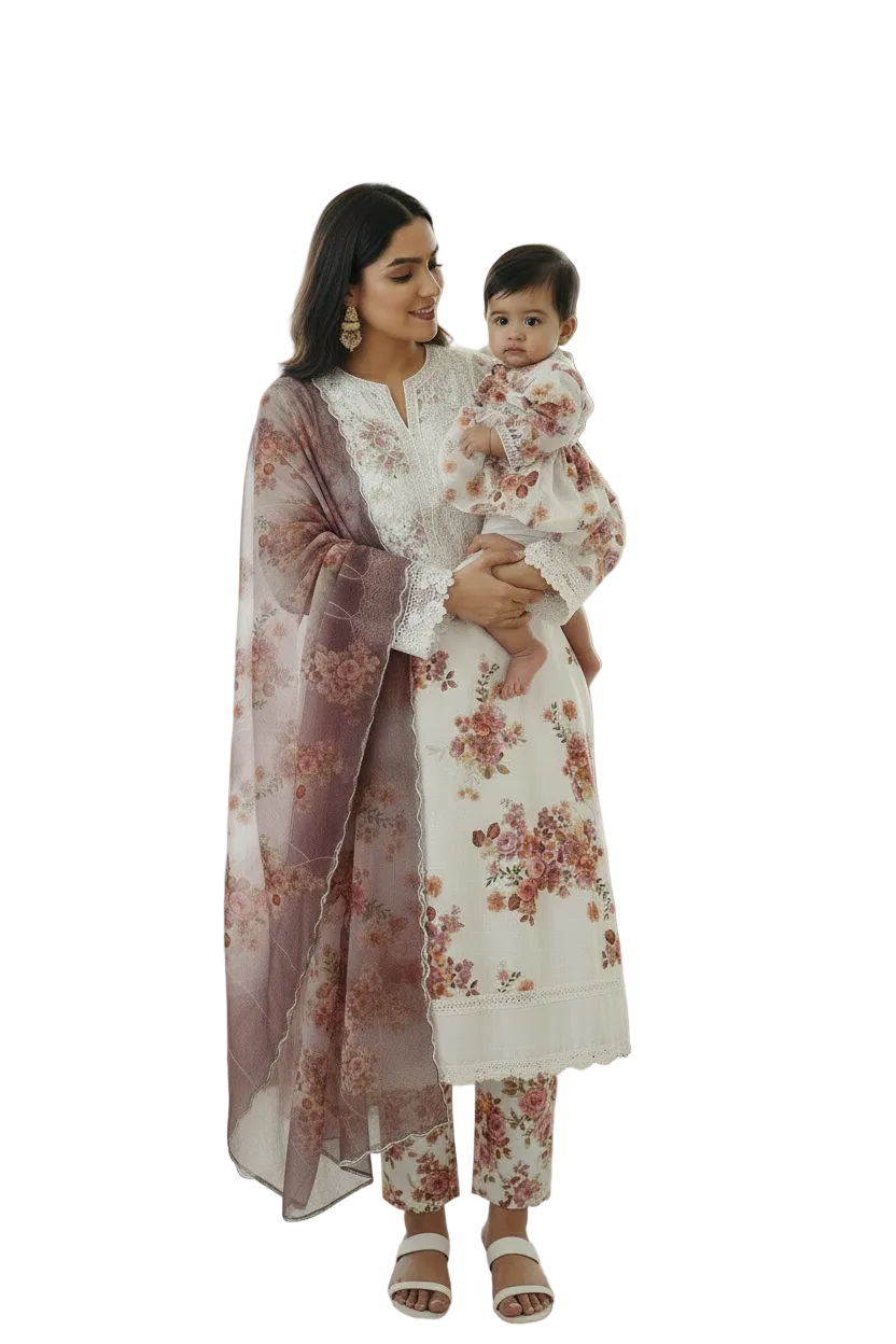 Mother daughter- Pink and burgundy floral chiken (0-XXL)