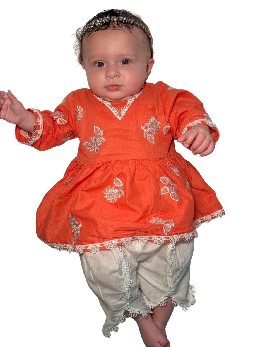 Frock with tulip (0-2 years) and straight kameez with tulip (Adult XS - XXL)