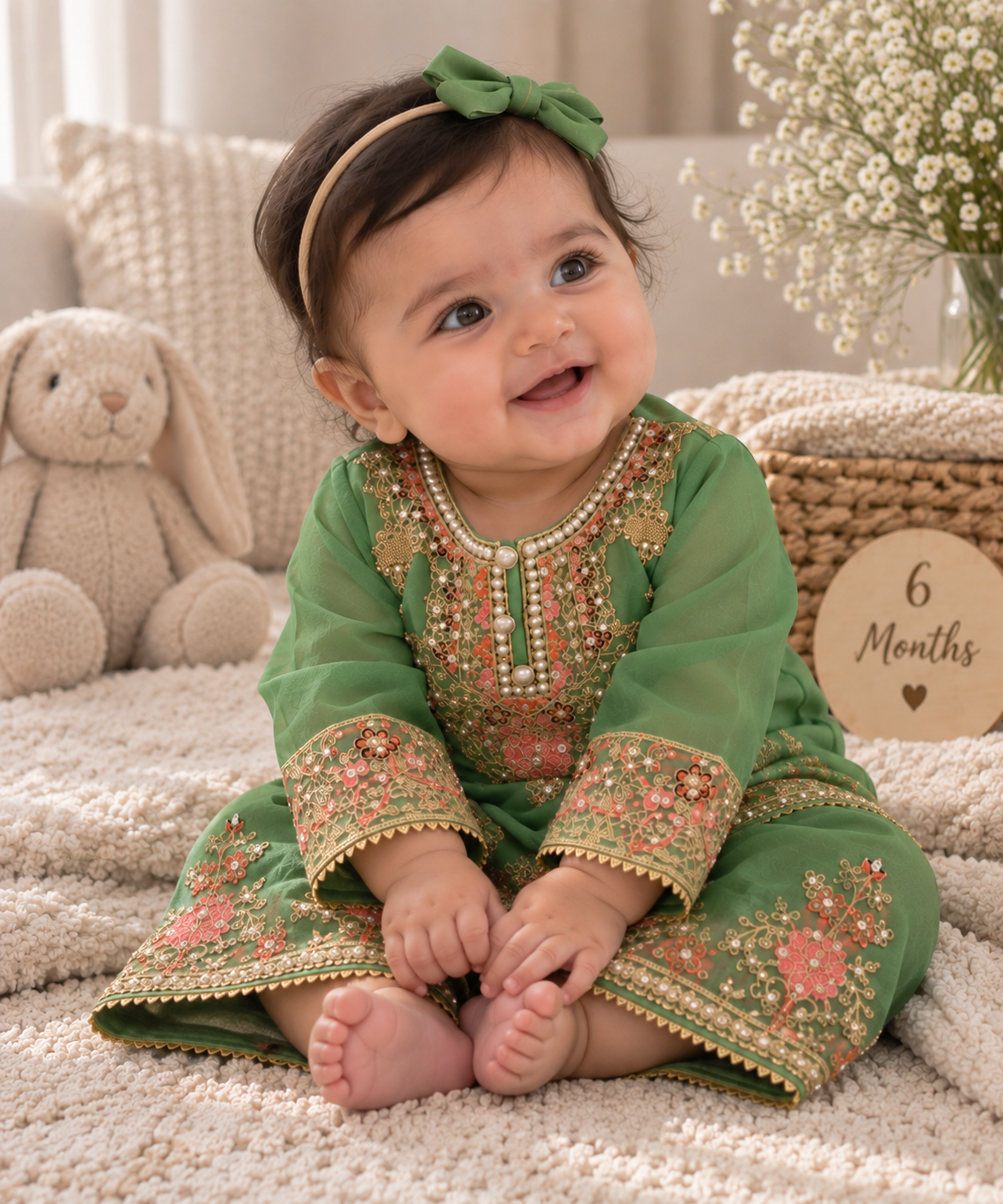 Green organza sharara (0-3 months to 3-4 years)