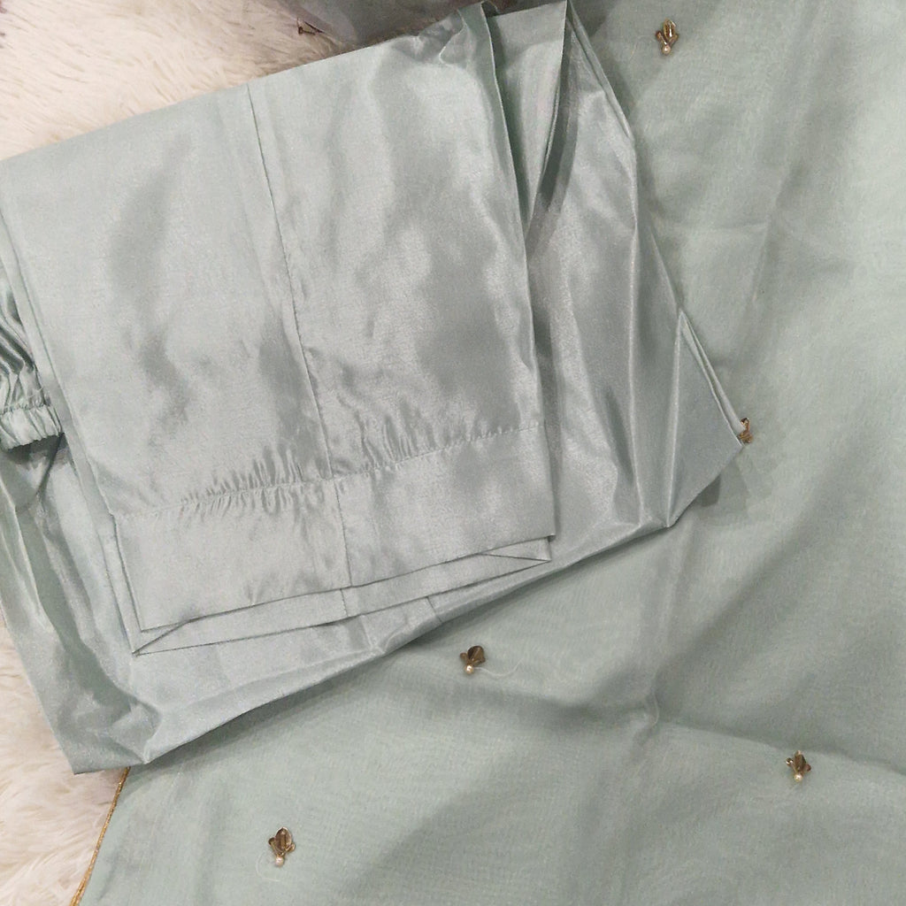 Mother Daughter -Minty organza with handpainted dupatta  (0-XXL)