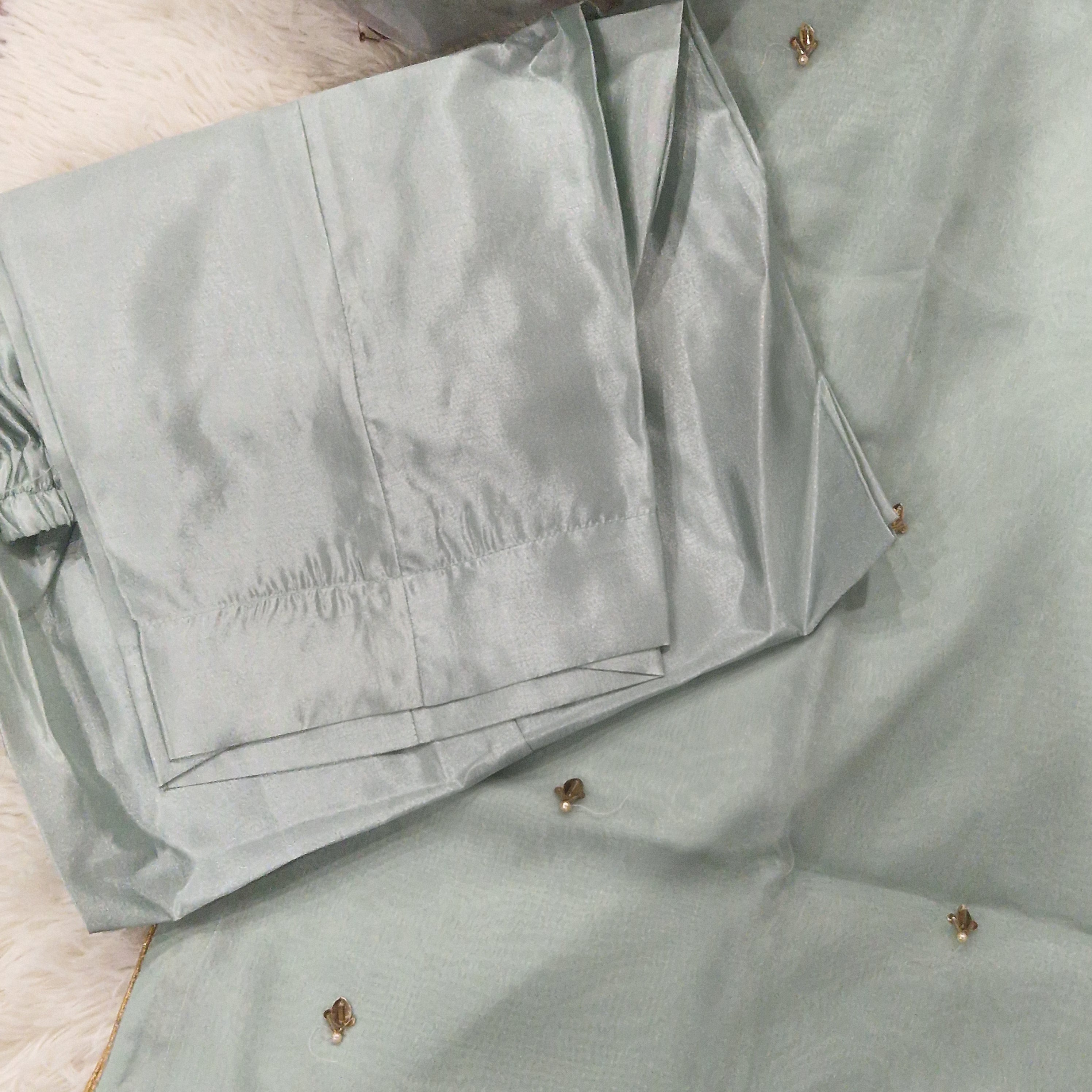 Mother Daughter -Minty organza with handpainted dupatta  (0-XXL)