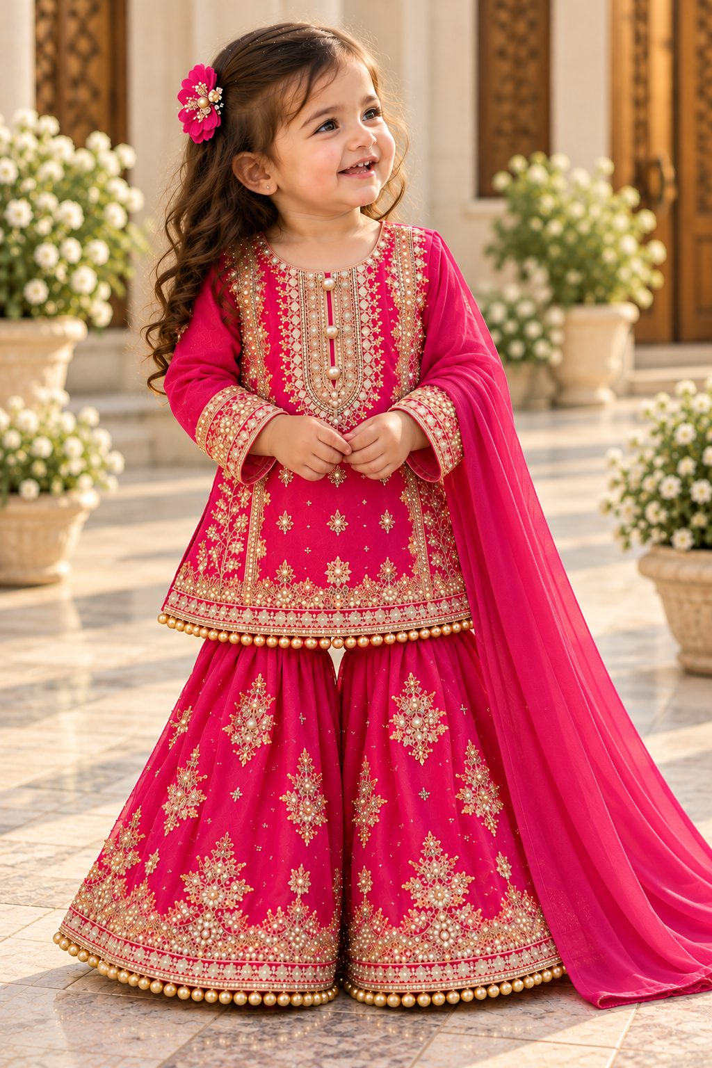 Fuschia organza gharara (0-3 months to 3-4 years)