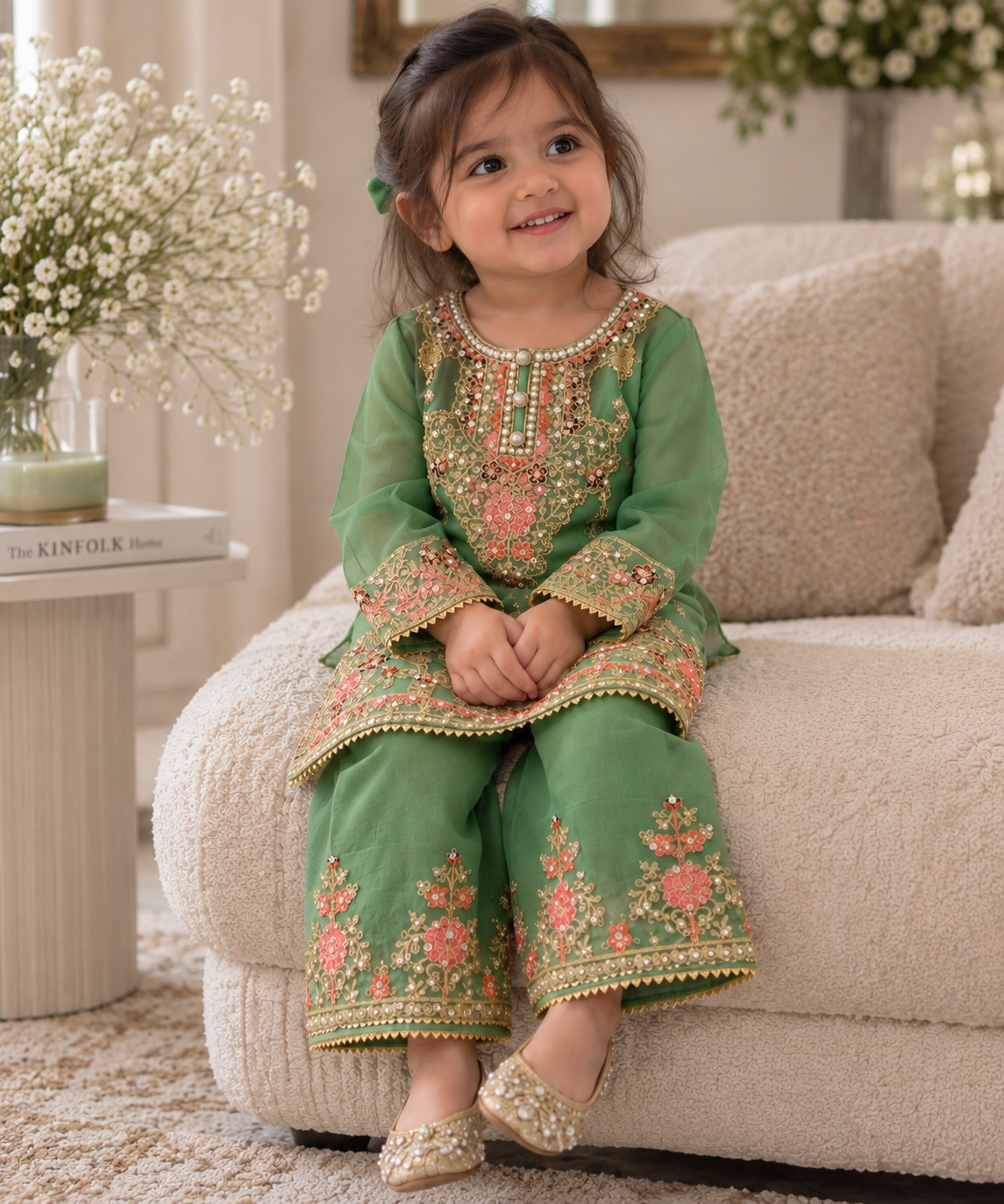 Green organza sharara (0-3 months to 3-4 years)
