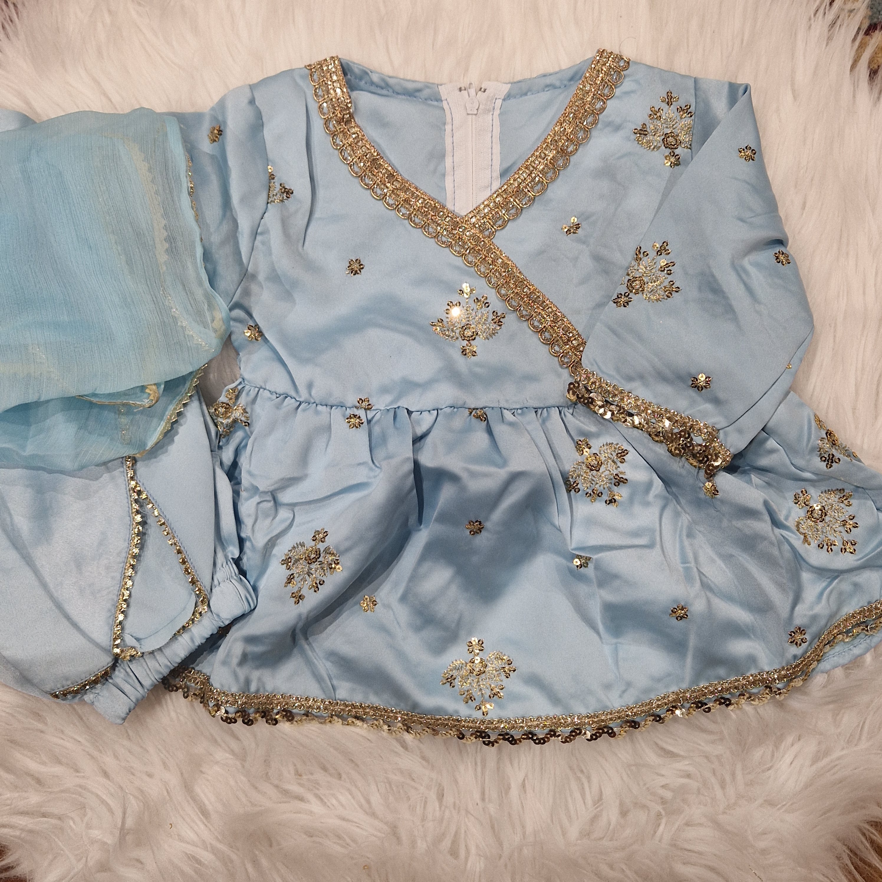 Light blue frock with tulip (0-3 months to 3-4 years)