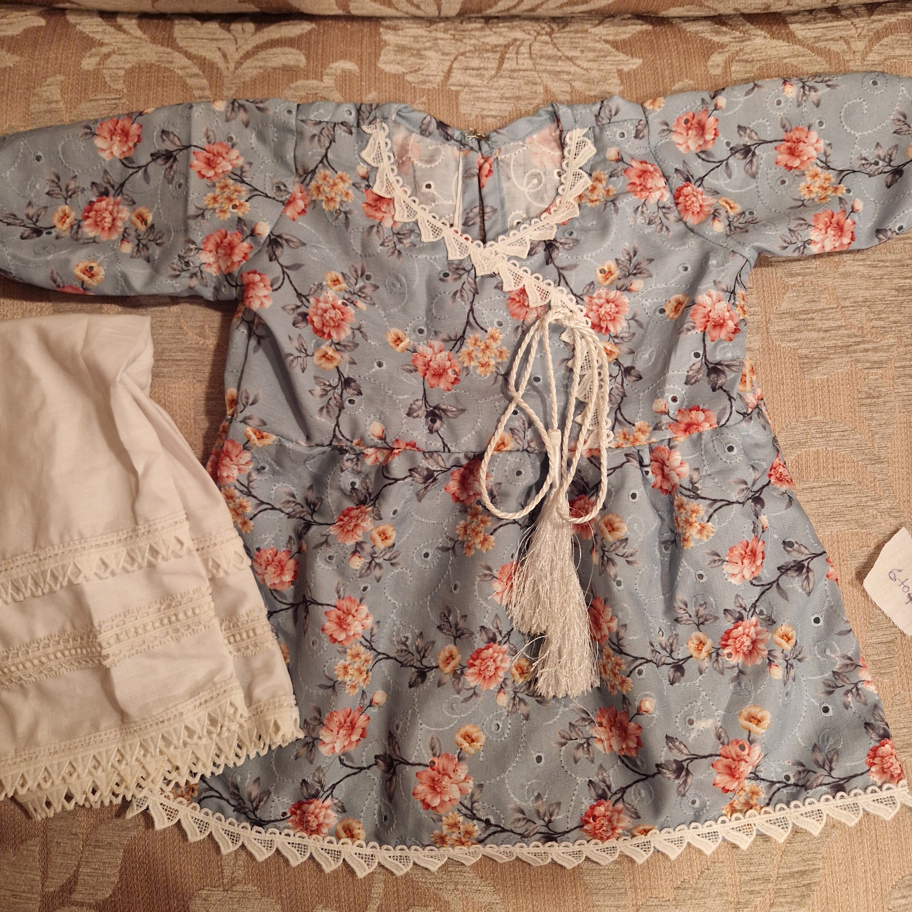 Blue floral chicken frock- 3 piece (3-6 months,  6-9 months and 1-2 years)