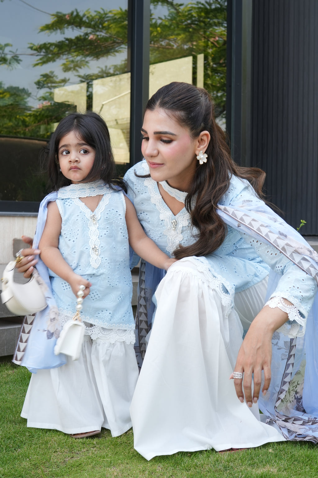 🩵Shaila Powder blue gharara(0-3 months to Adult XXL)