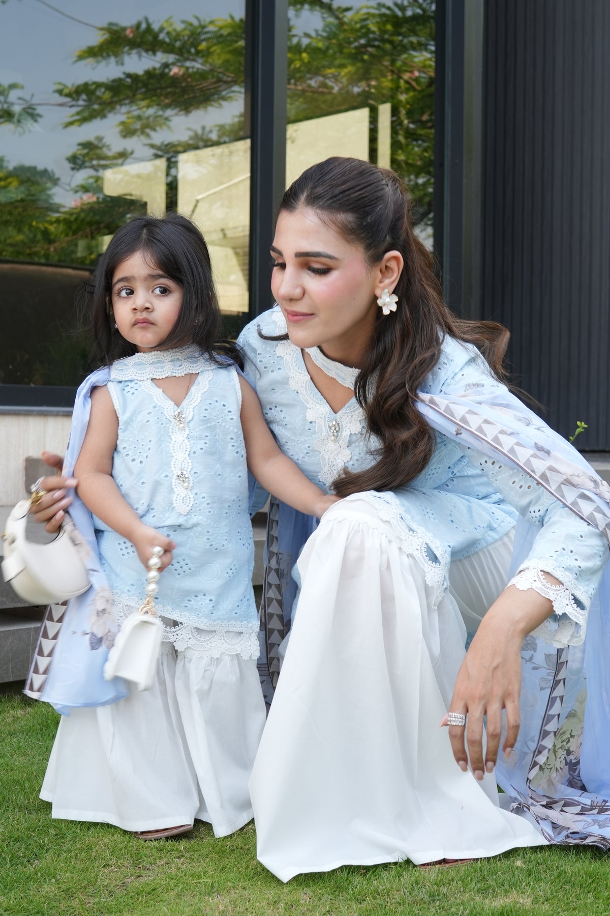 🩵Shaila Powder blue gharara(0-3 months to Adult XXL)