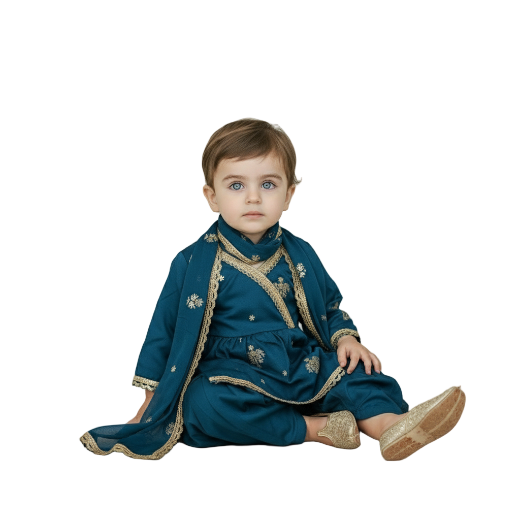 Teal frock with tulip (0-3 months to 3-4 years)
