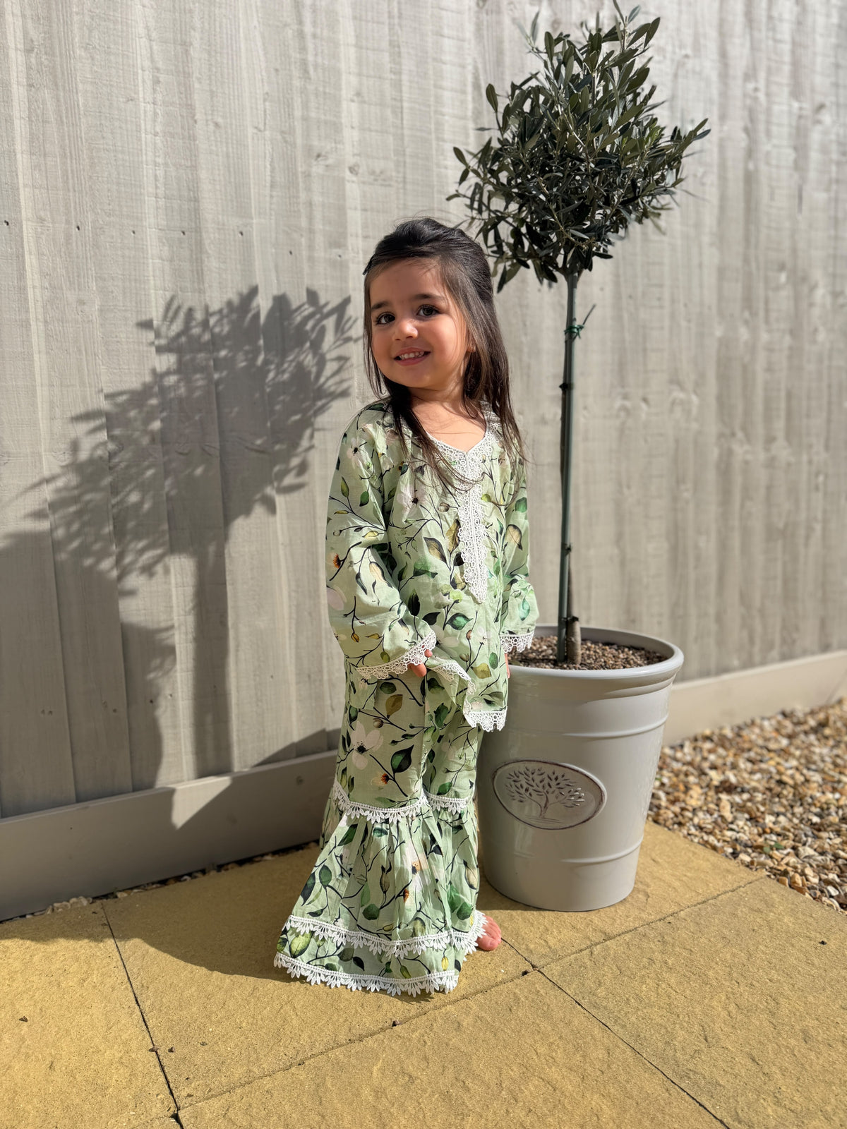 Green floral gharara (0-3 months to 3-4 years)