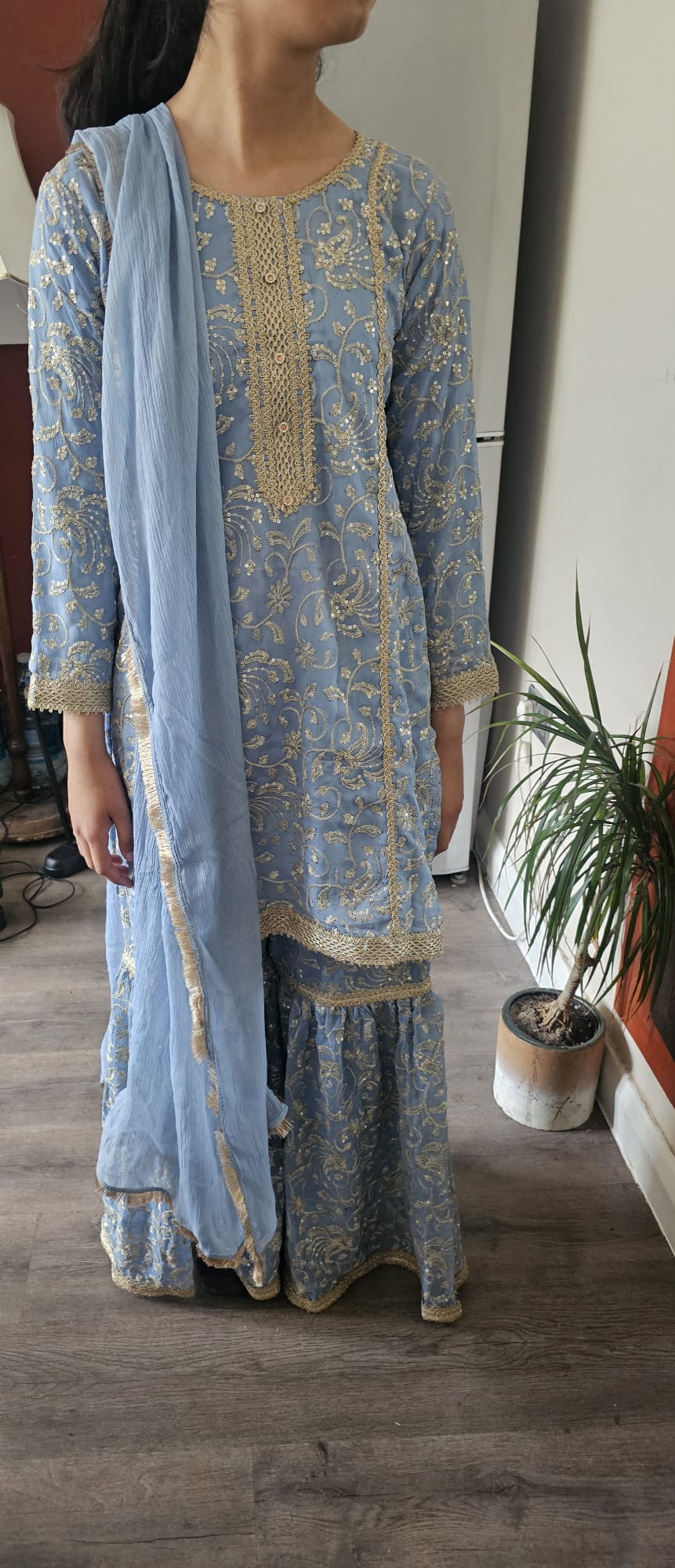 5-6 years 3 piece blue/grey gharara