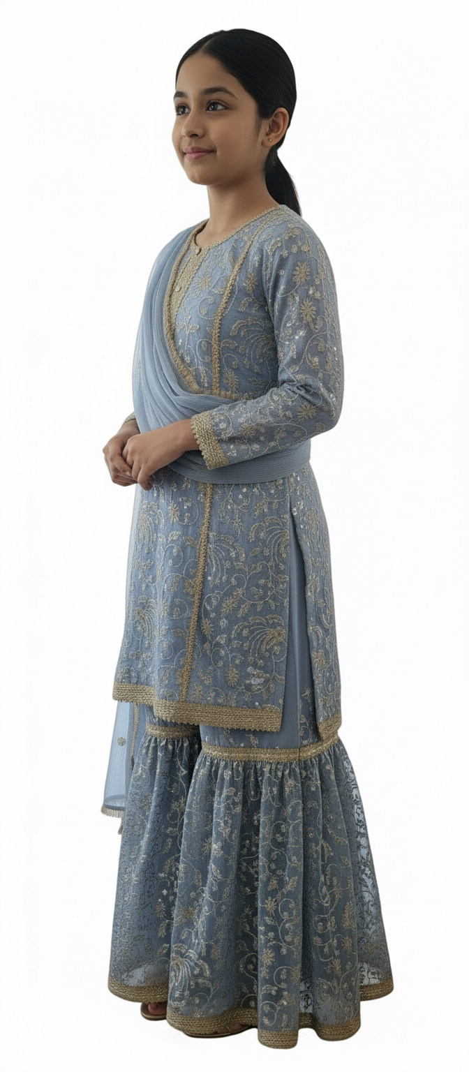 5-6 years 3 piece blue/grey gharara