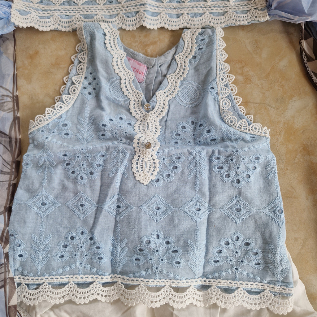 🩵Shaila Powder blue gharara(0-3 months to Adult XXL)