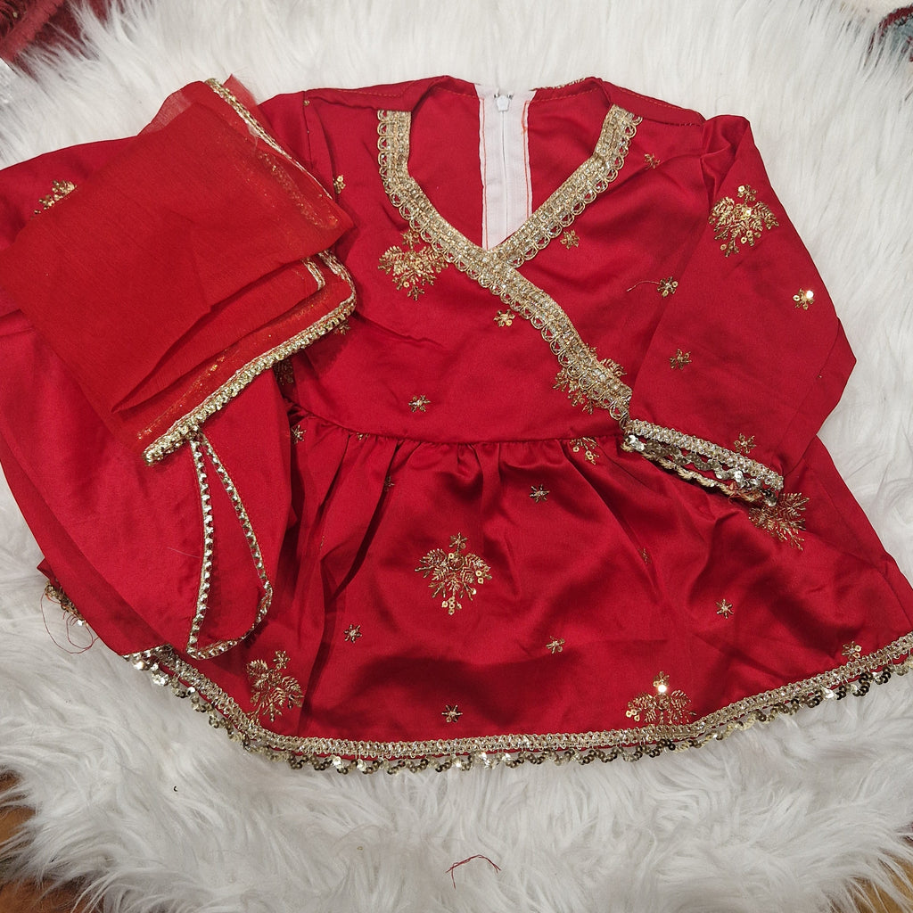 Red frock with tulip (0-3 months to 4-5 years)