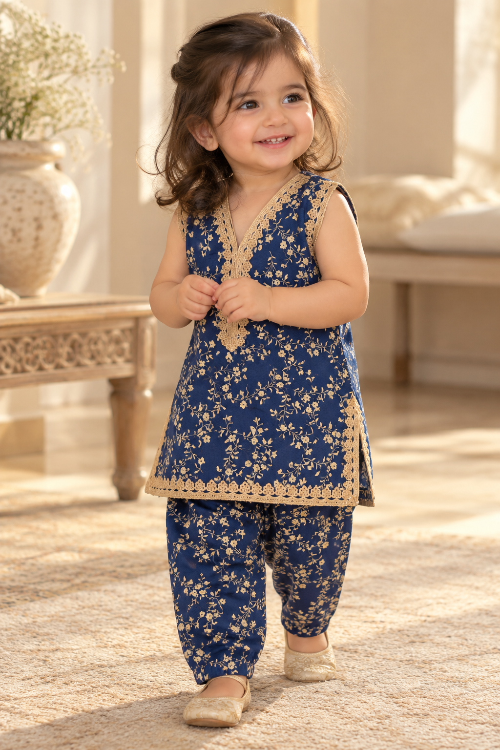 Navy cotton 2 piece (3-6 months to 3-4 years)