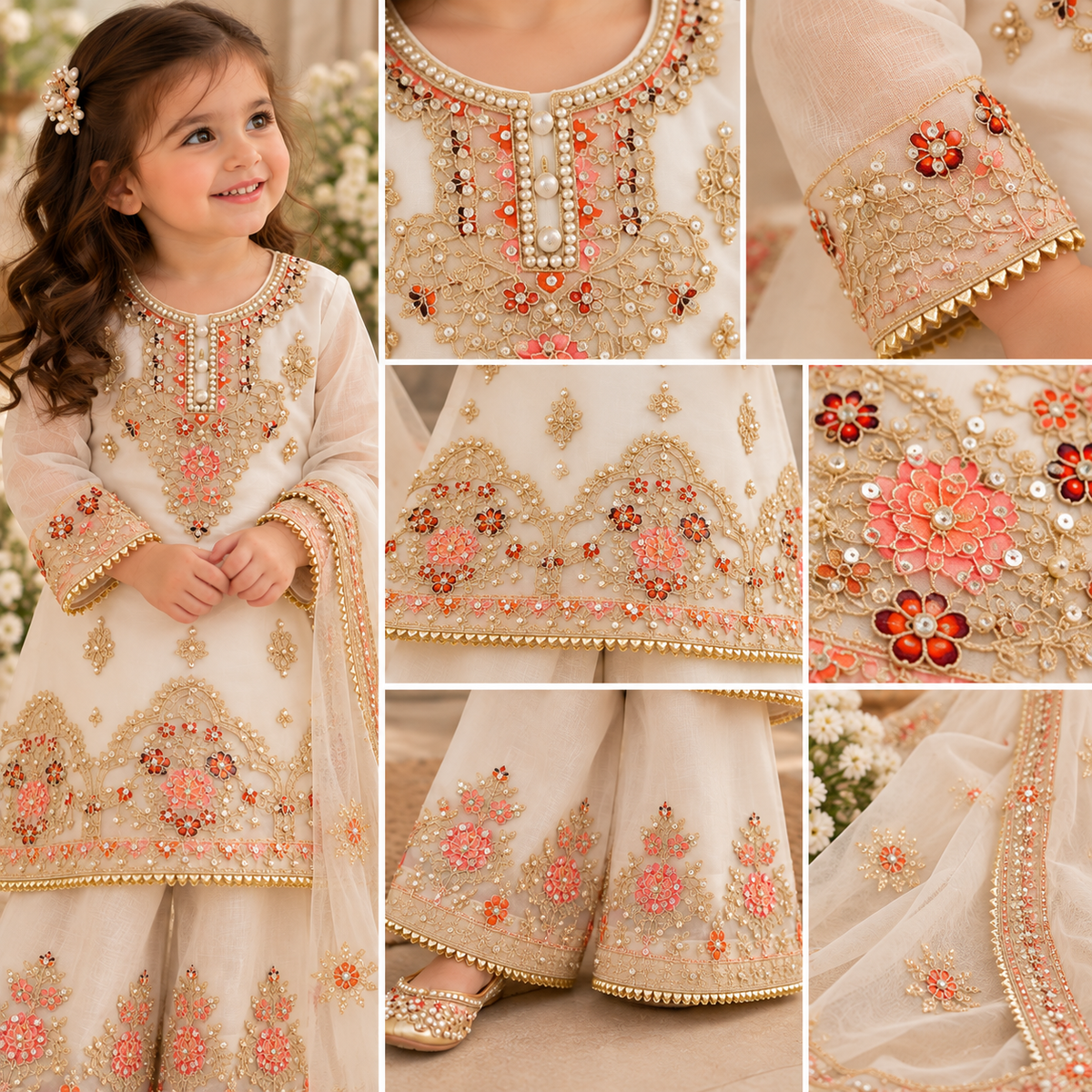 White organza sharara (0-3 months to 3-4 years)