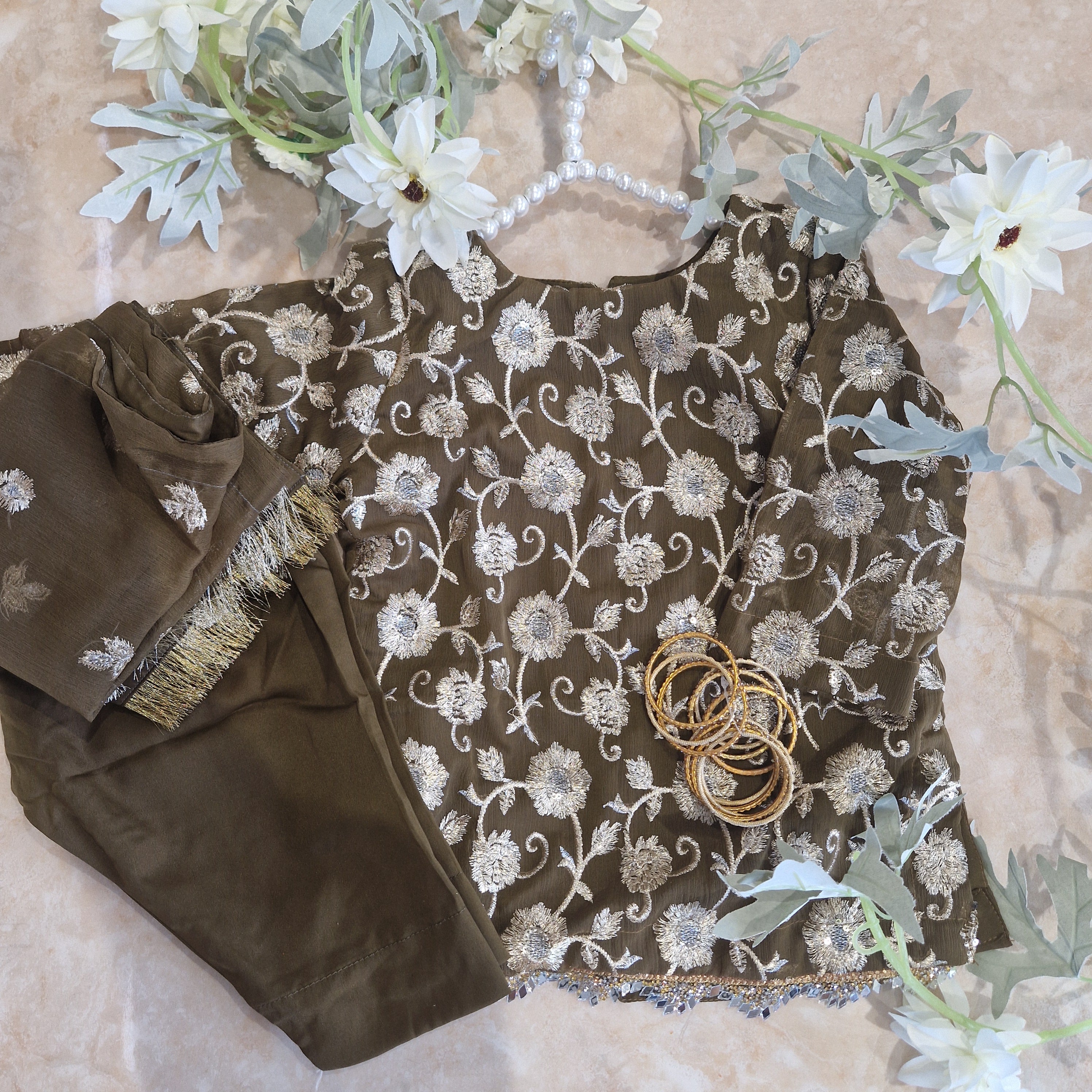 Mehndi sequinned/embroidered (9-12 months to 4-5 years and Adult XS to XL)