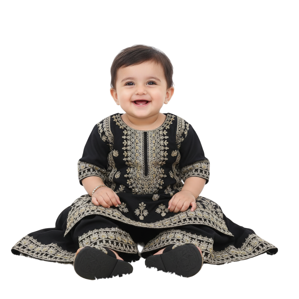Black embroidered gharara (3months to 4 years)