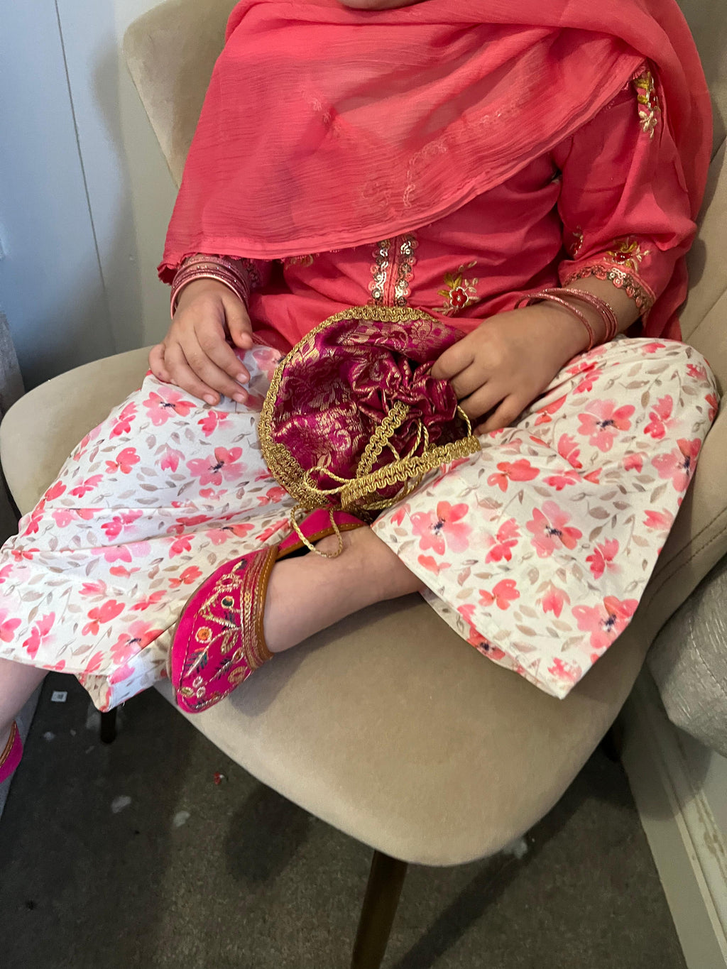 Pink puffed sleeved with farshi shalwar (0-3 months to 2-3 years)