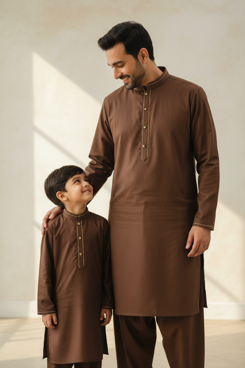 Brown boys and men's shalwar kameez