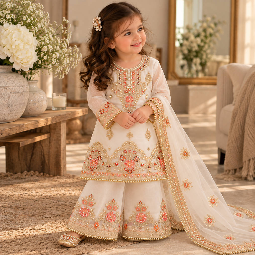 White organza sharara (0-3 months to 3-4 years)