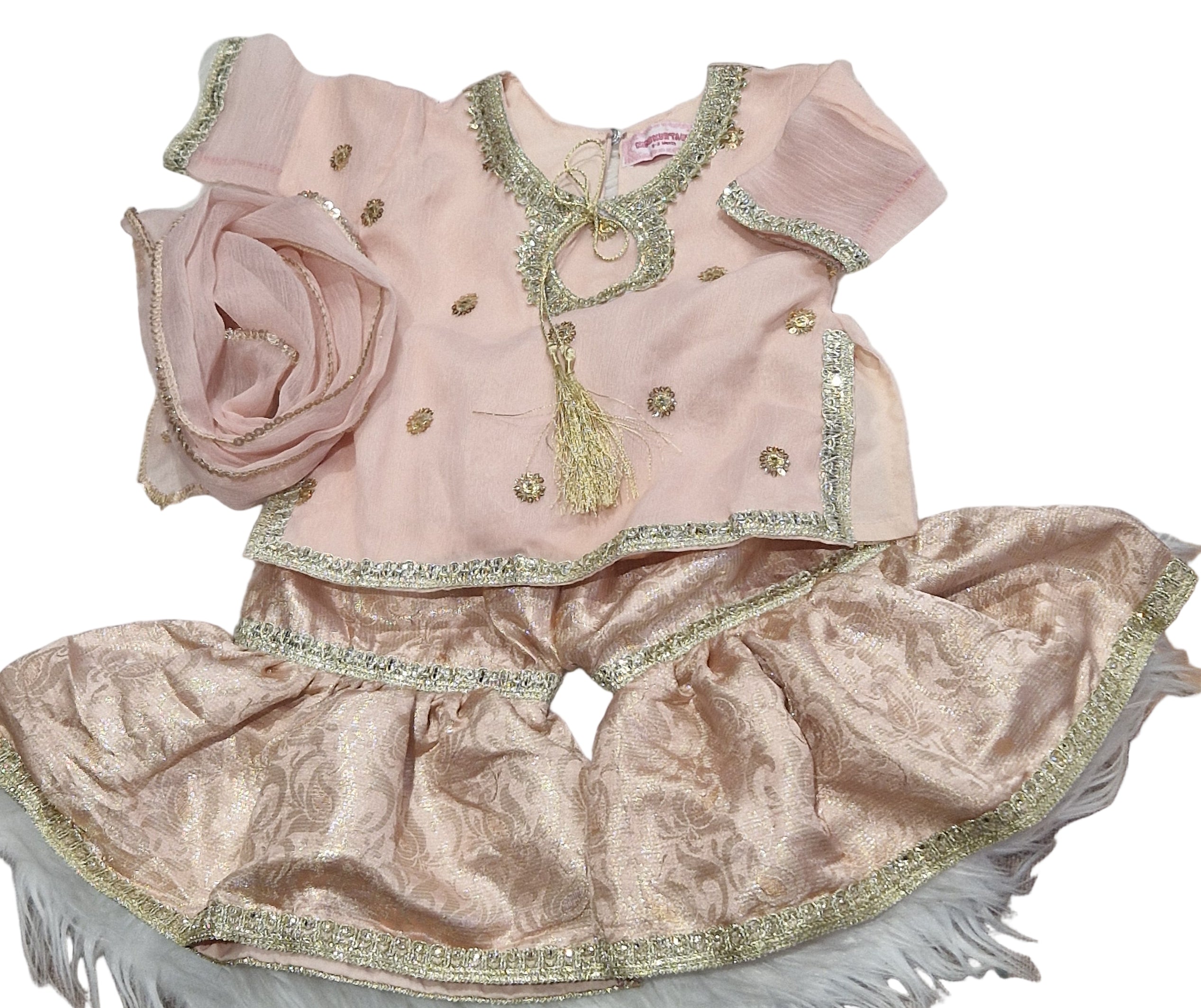 Light pink gharara (0-3 months to 4-5 years)