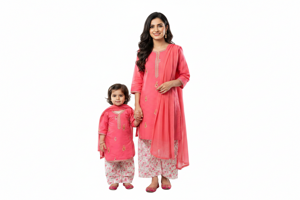 Pink puffed sleeved with farshi shalwar (0-3 months to 2-3 years)