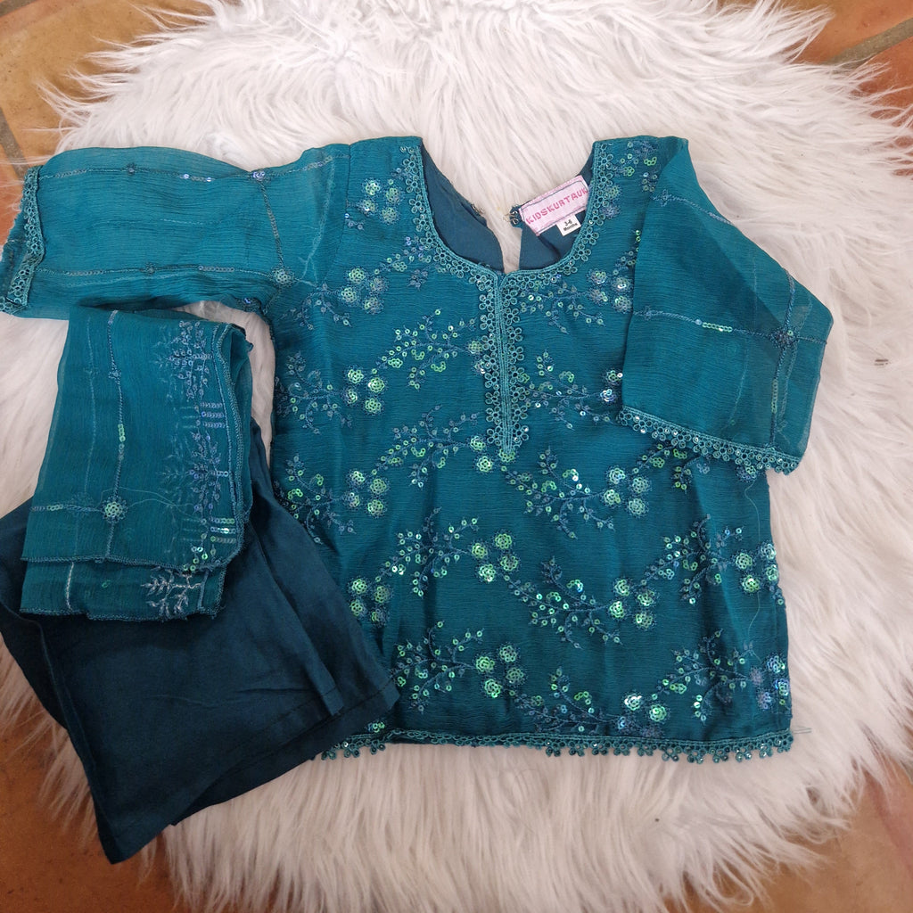 Mother daughter-Teal sequinned (0-3 months to 2-3 years)(mum xs to xl)