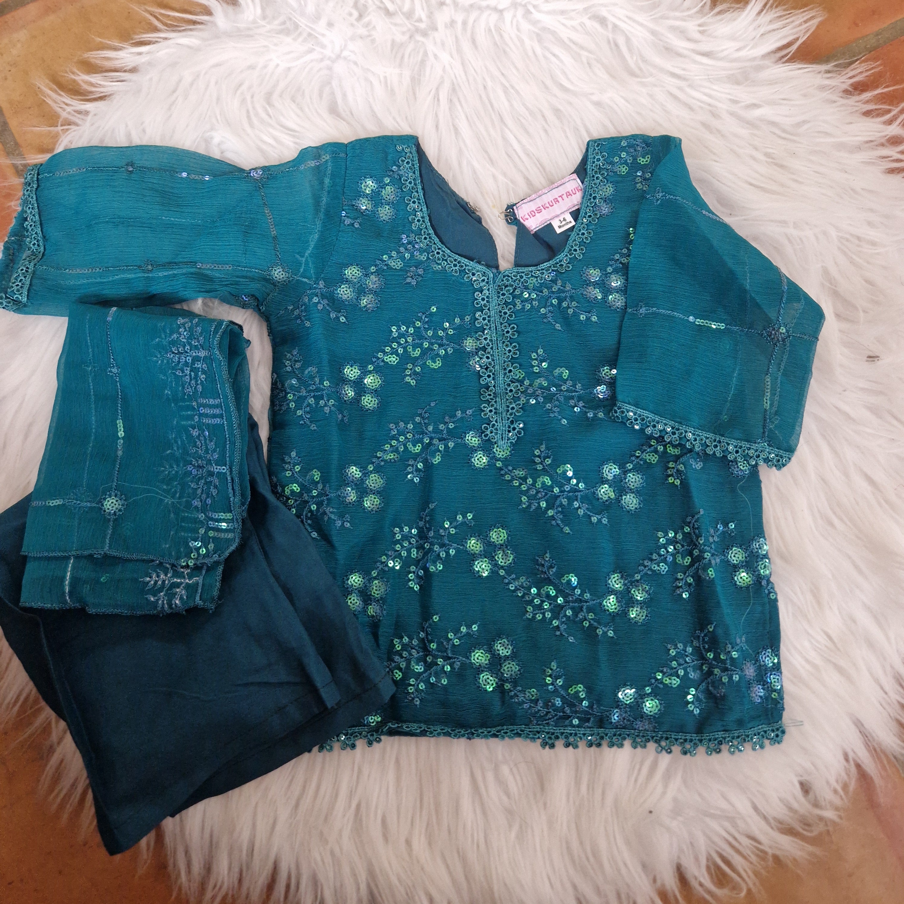 Mother daughter-Teal sequinned (0-3 months to 2-3 years)(mum xs to xl)