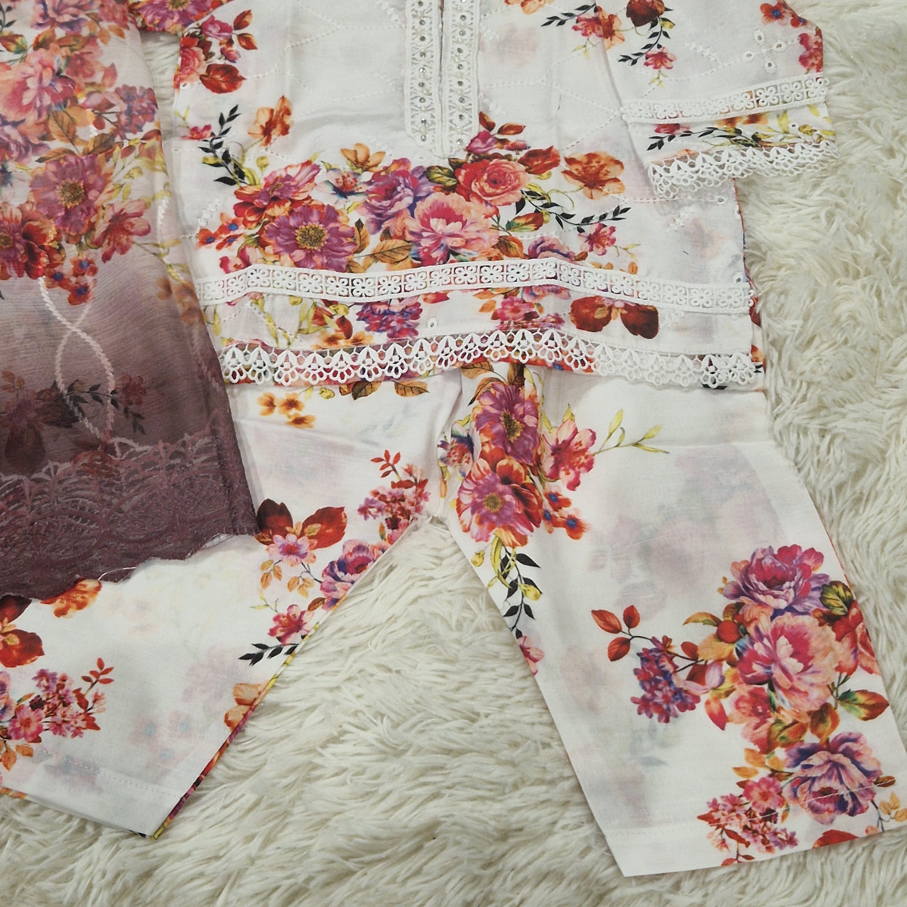 Mother daughter- Pink and burgundy floral chiken (0-XXL)