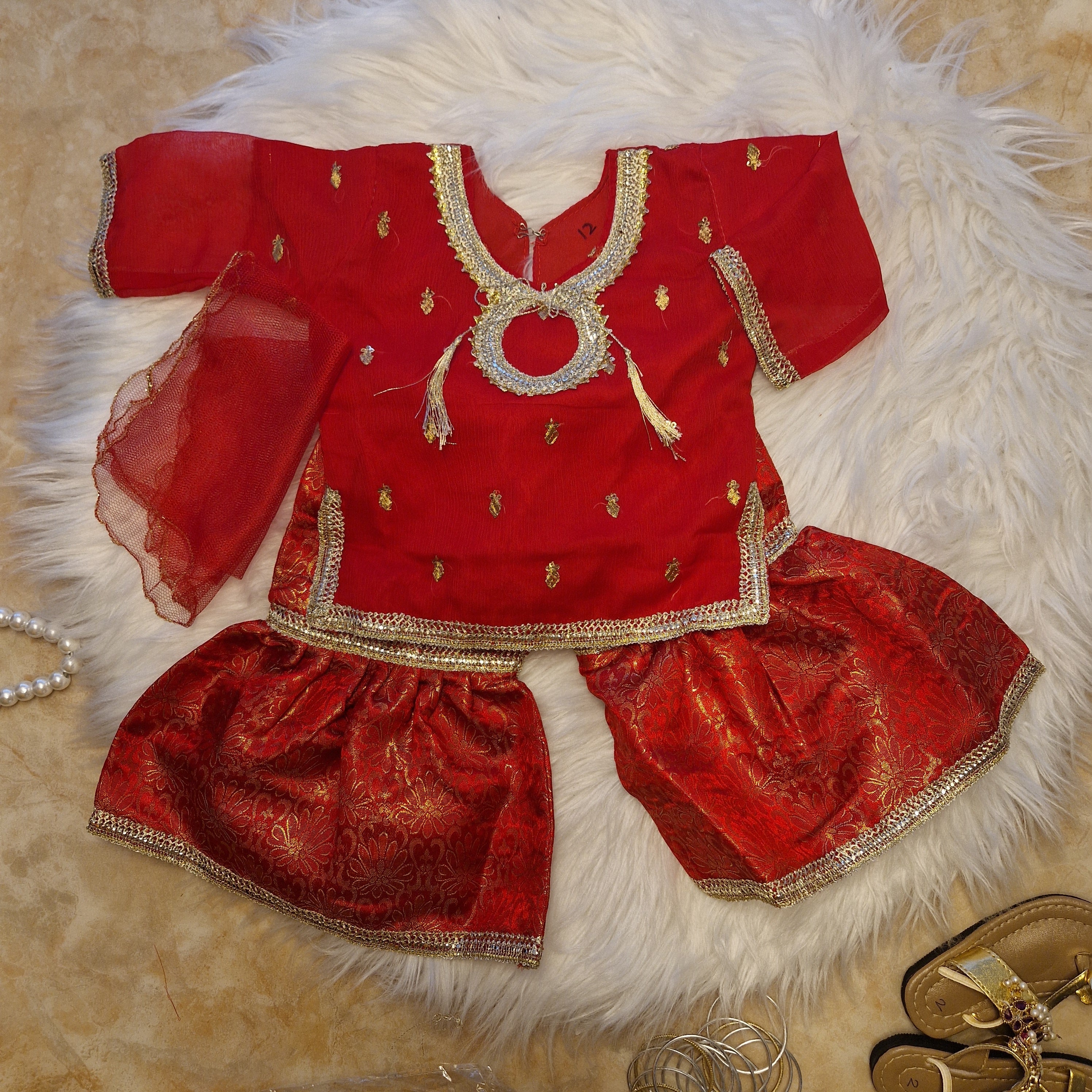 Red chiffon/banarsi gharara