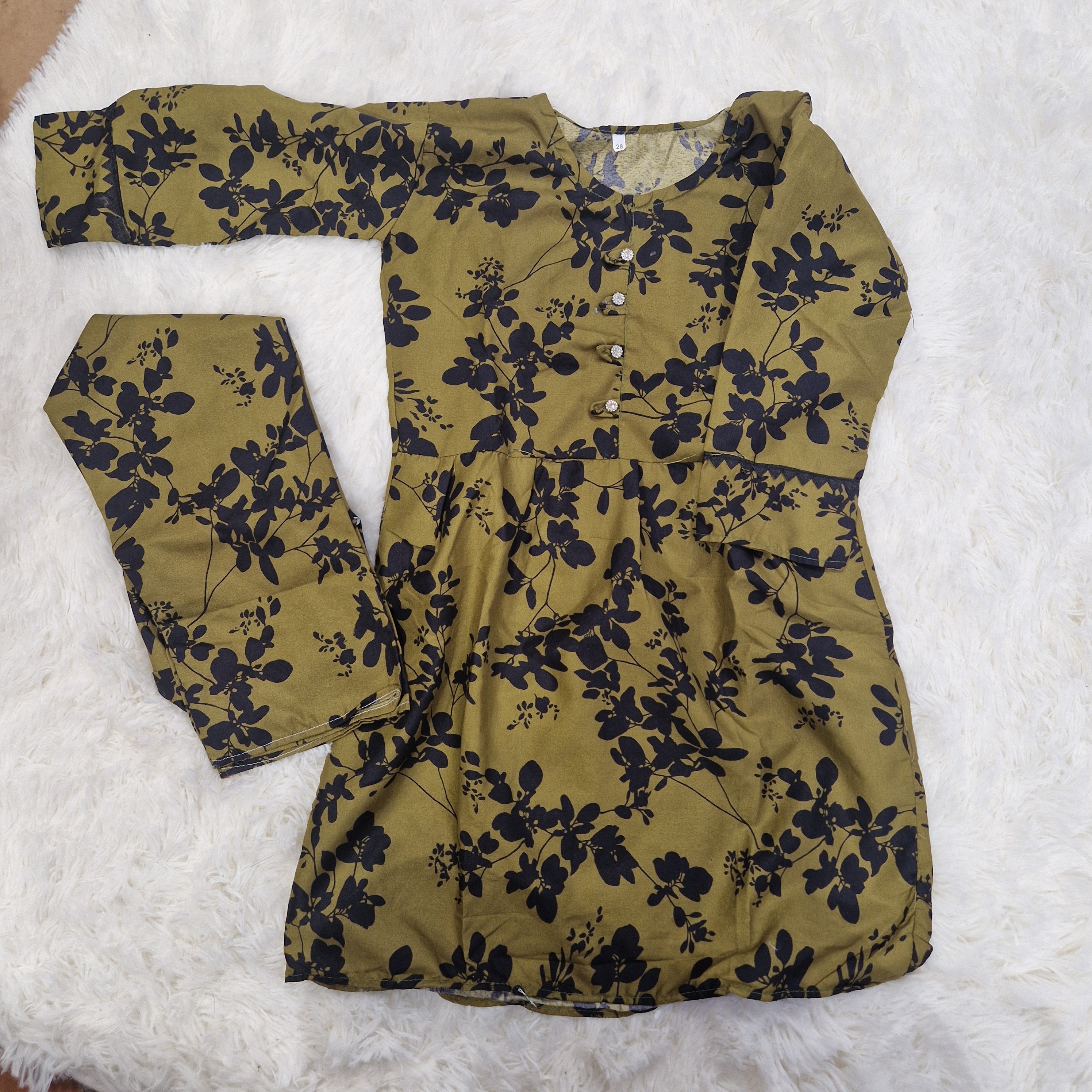 Cotton 2-piece (7 and 8 and medium adult) khaki floral